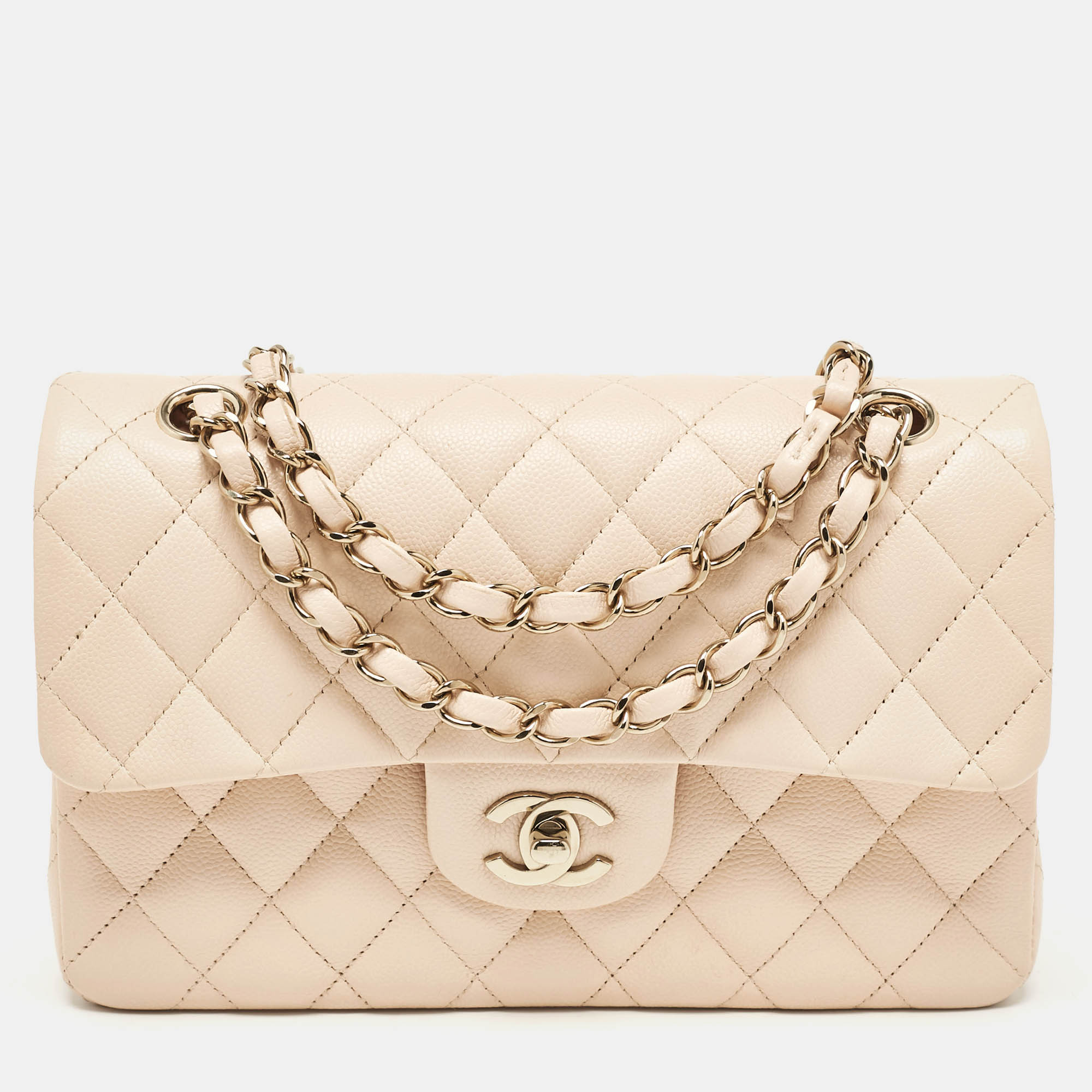 

Chanel Beige Quilted Cavair Leather  Classic Double Flap Bag