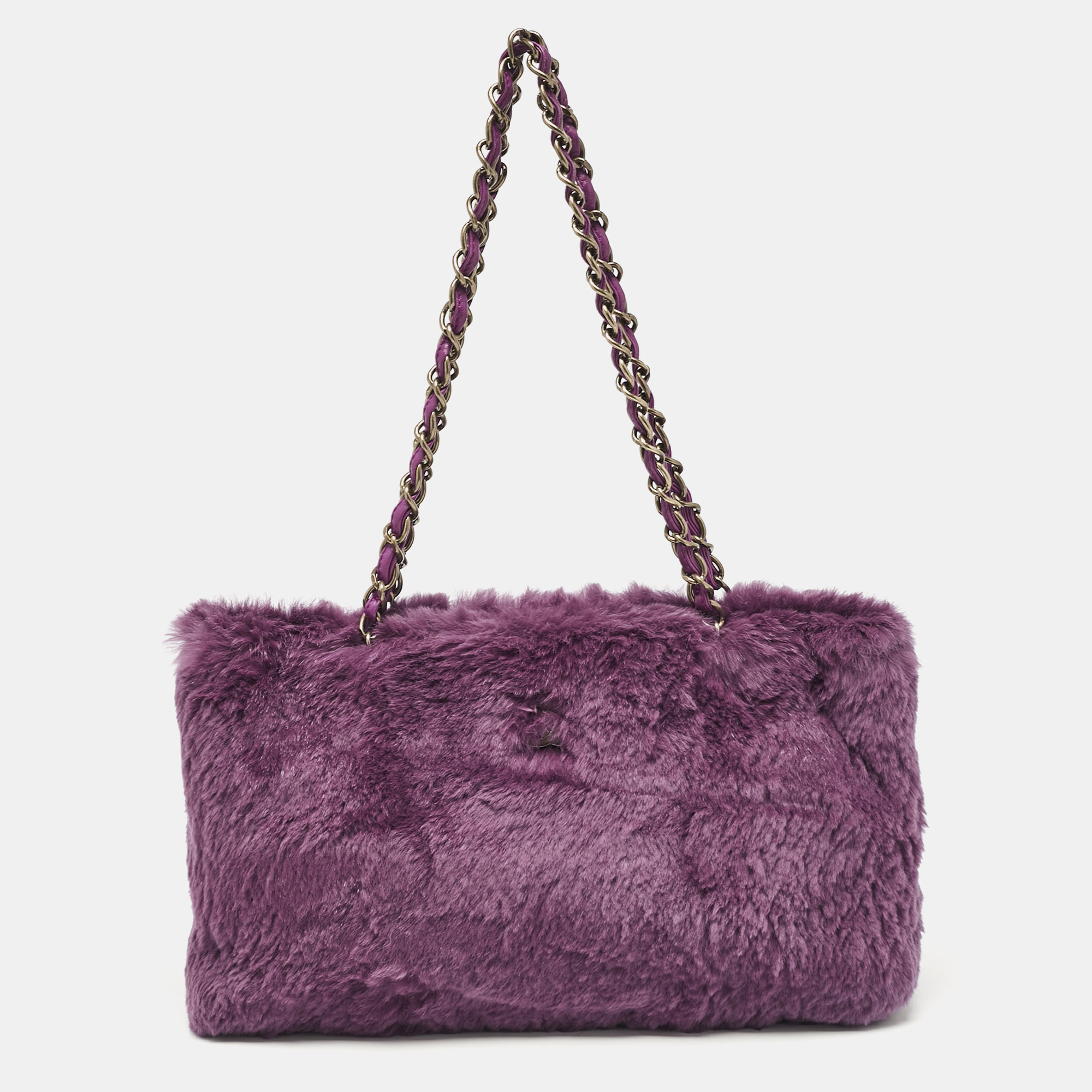 

Chanel Purple Rabbit Fur CC Shoulder Bag