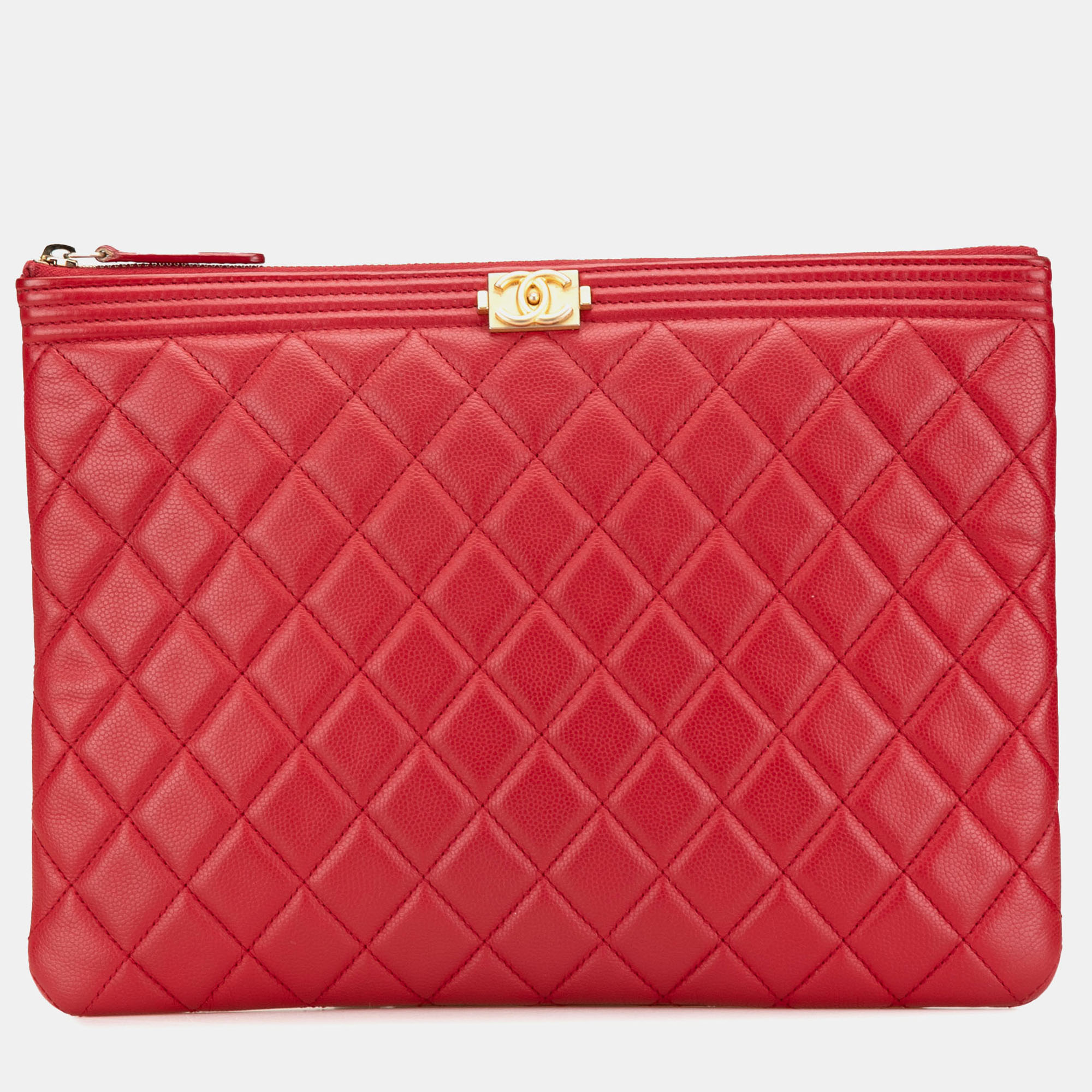 

Chanel Red Medium Quilted Caviar Boy O Case Clutch