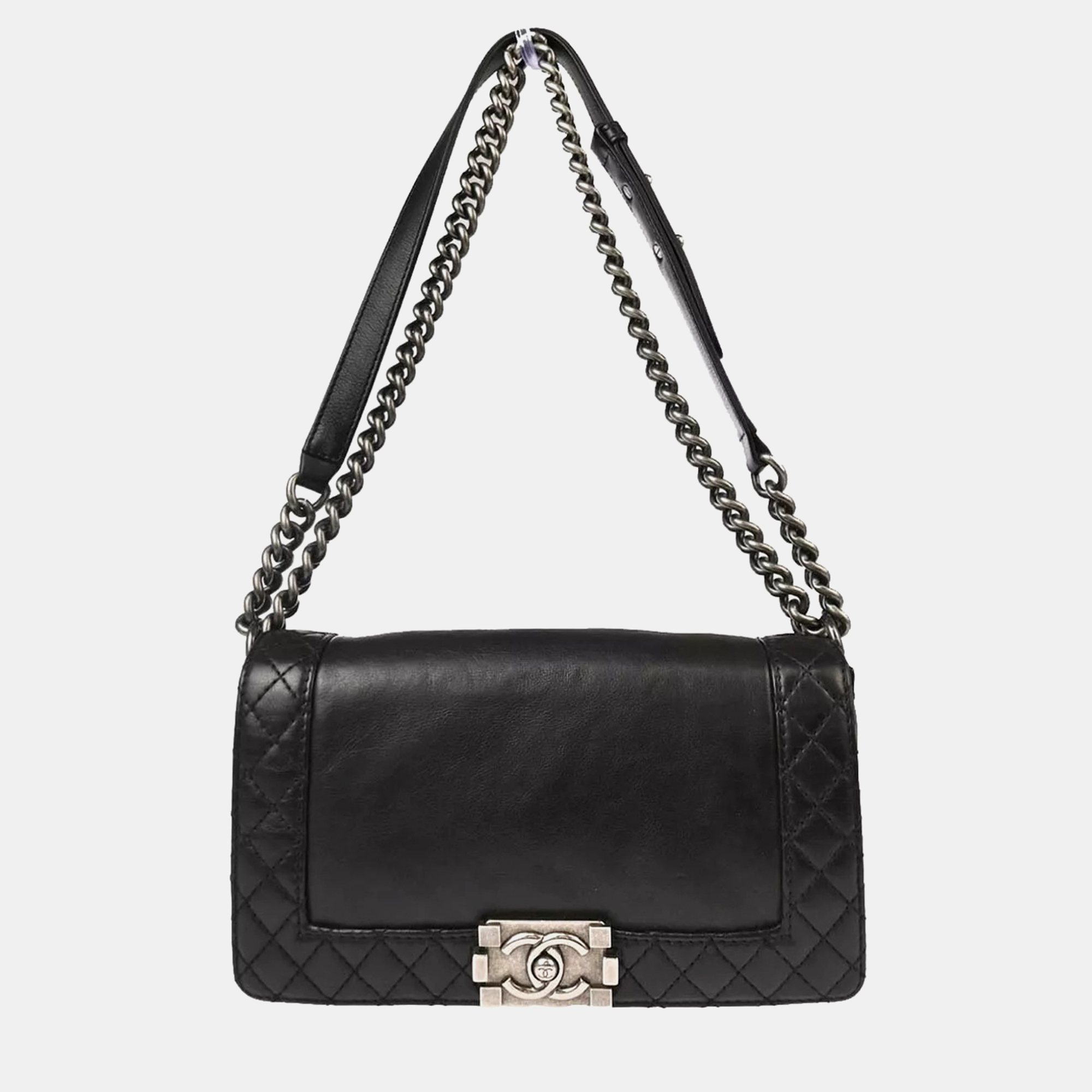 

Chanel Boy Black Calfskin Medium Chain Shoulder Bag