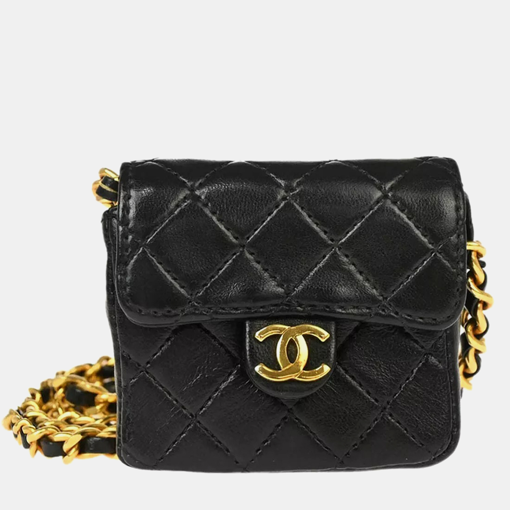 

Chanel Black Lambskin Classic Flap Micro Chain Crossbody Bag