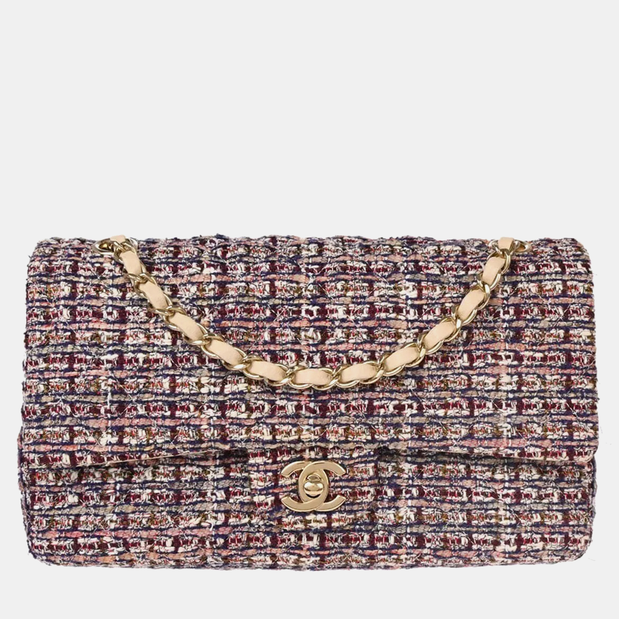 

Chanel White Tweed 2.55 Medium Classic Double Flap Shoulder Bag, Multicolor