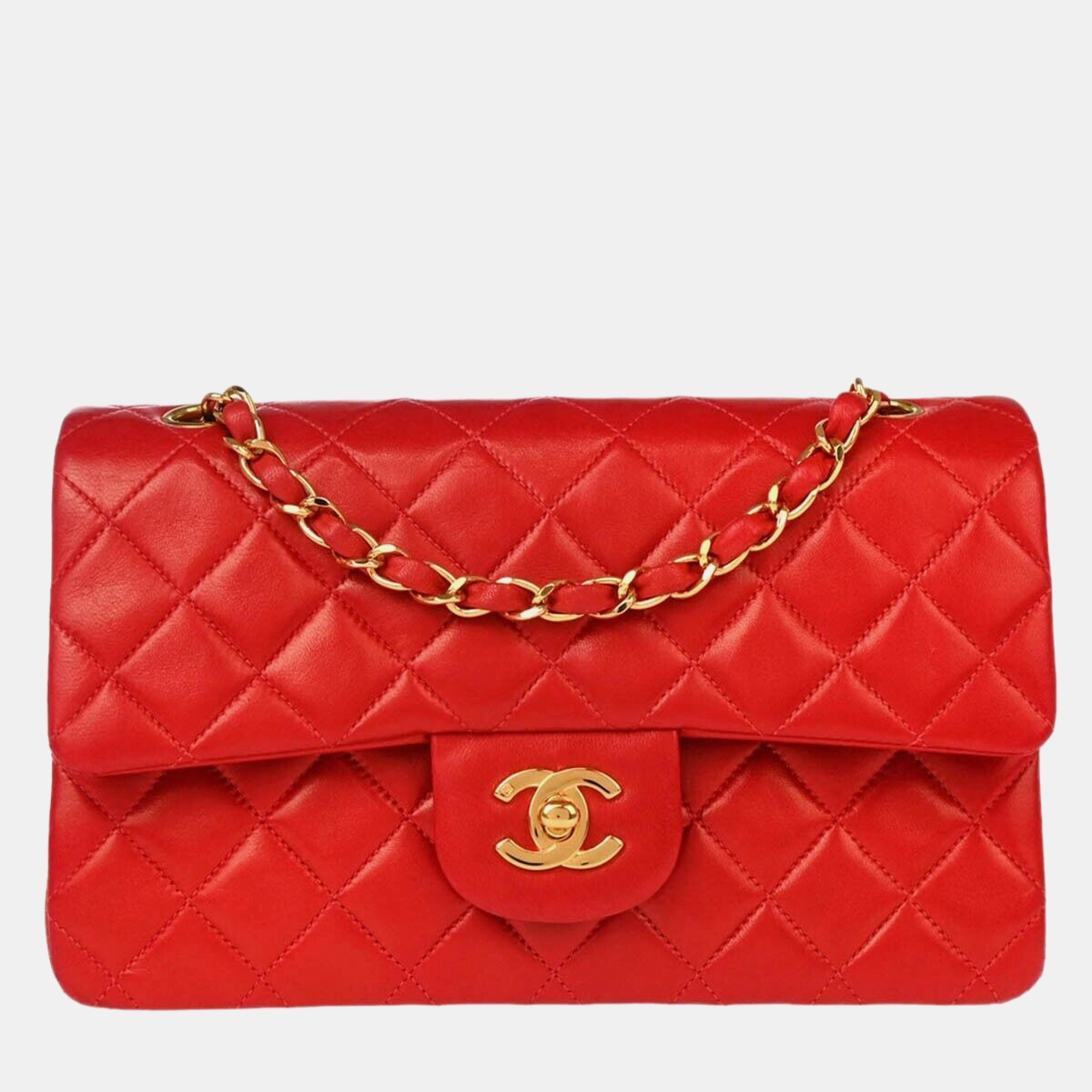 

Chanel Red Lambskin Small Classic Double Flap Shoulder Bag