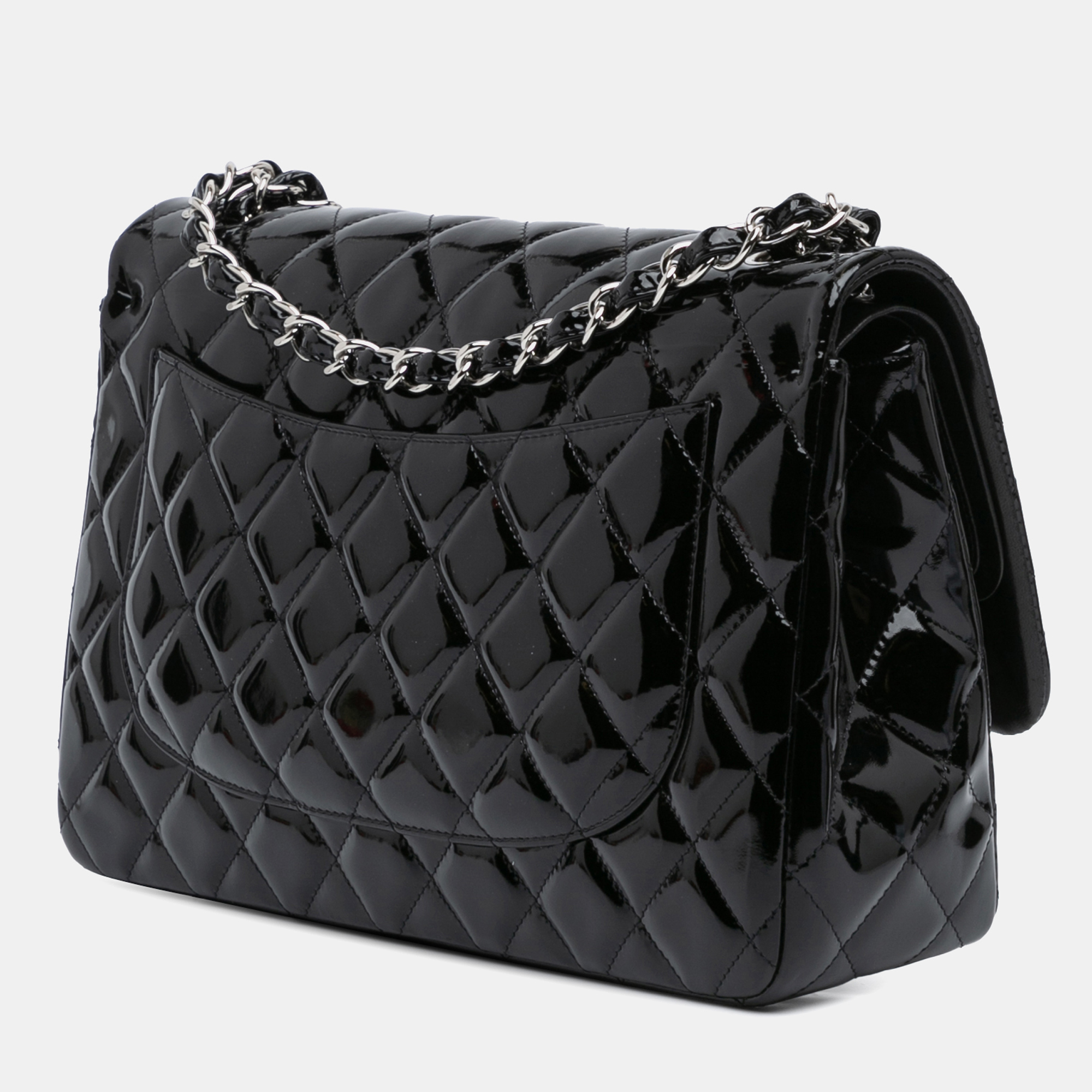 Chanel Black Patent Jumbo Classic Double Flap Bag 