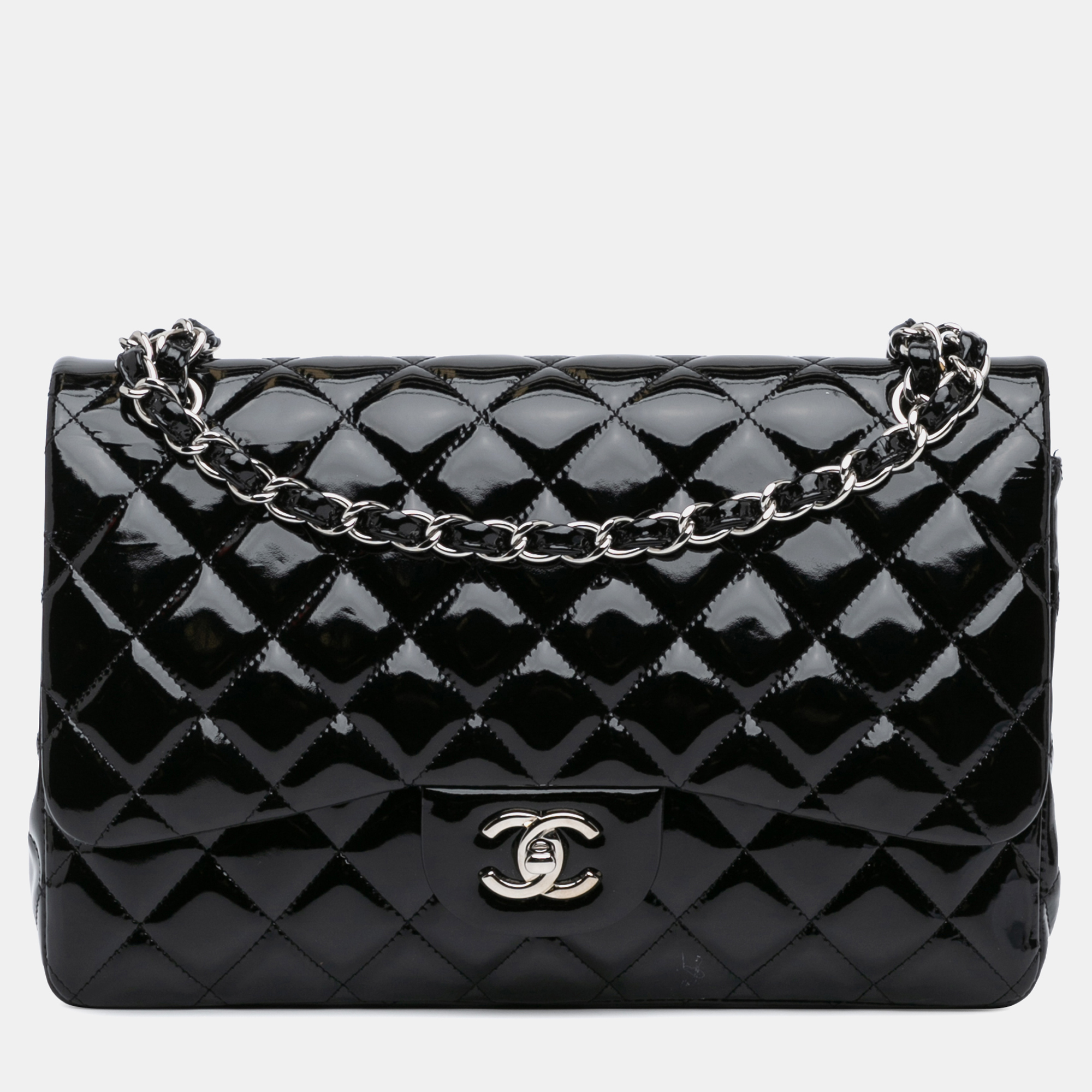 

Chanel Black Jumbo Classic Patent Double Flap