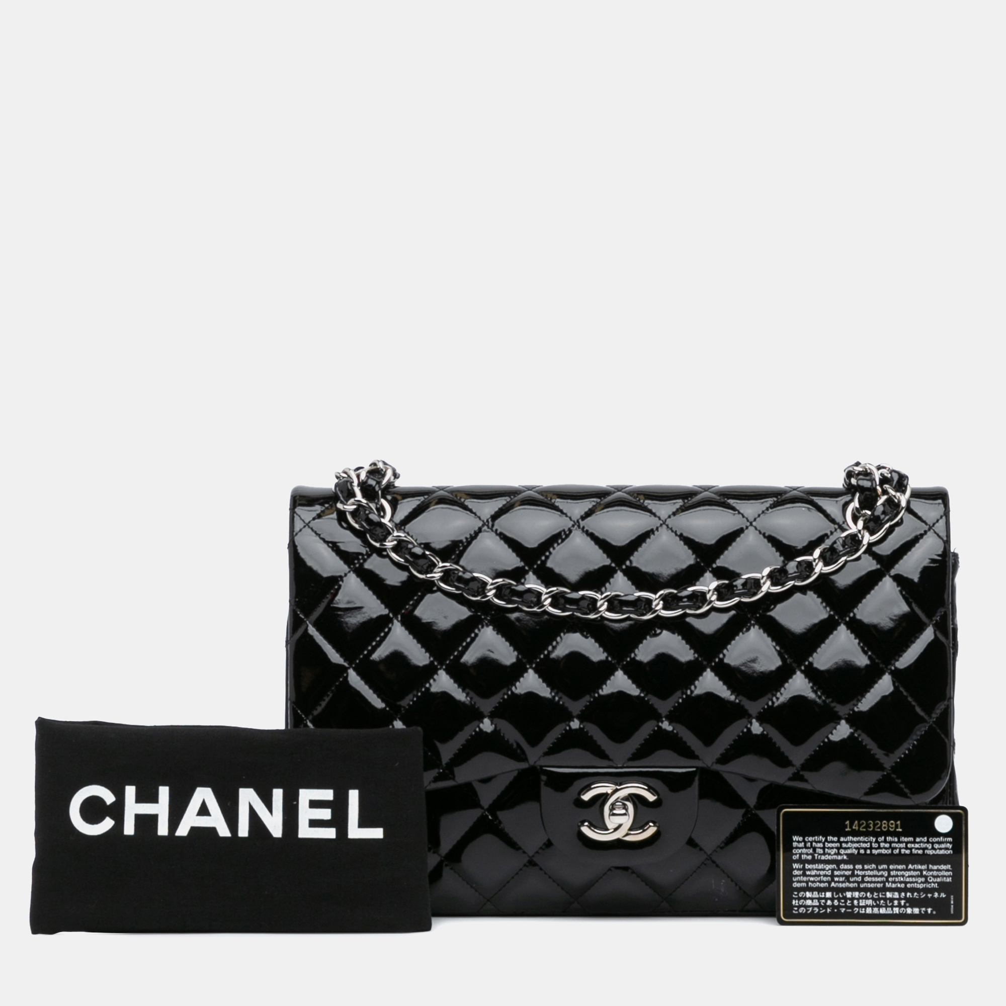 Chanel Black Patent Jumbo Classic Double Flap Bag 