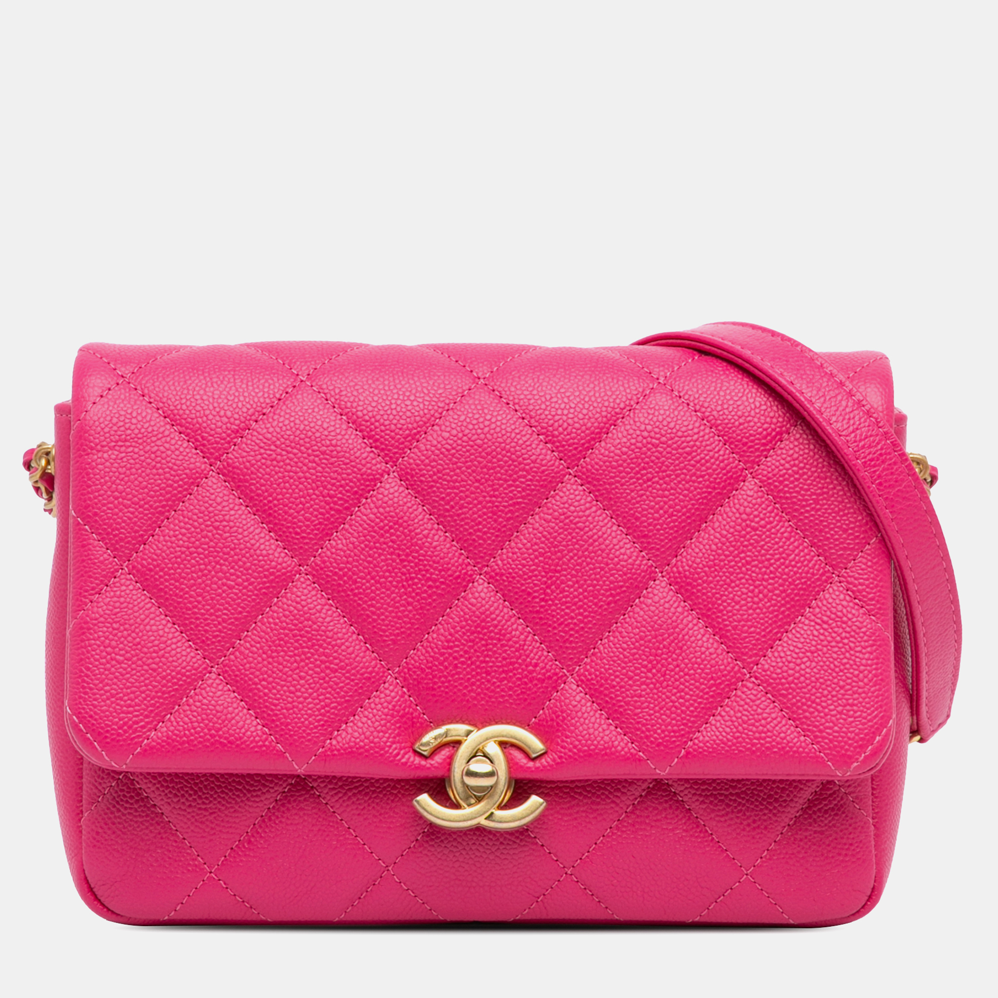 

Chanel Pink Small Quilted Caviar Chain Melody Flap