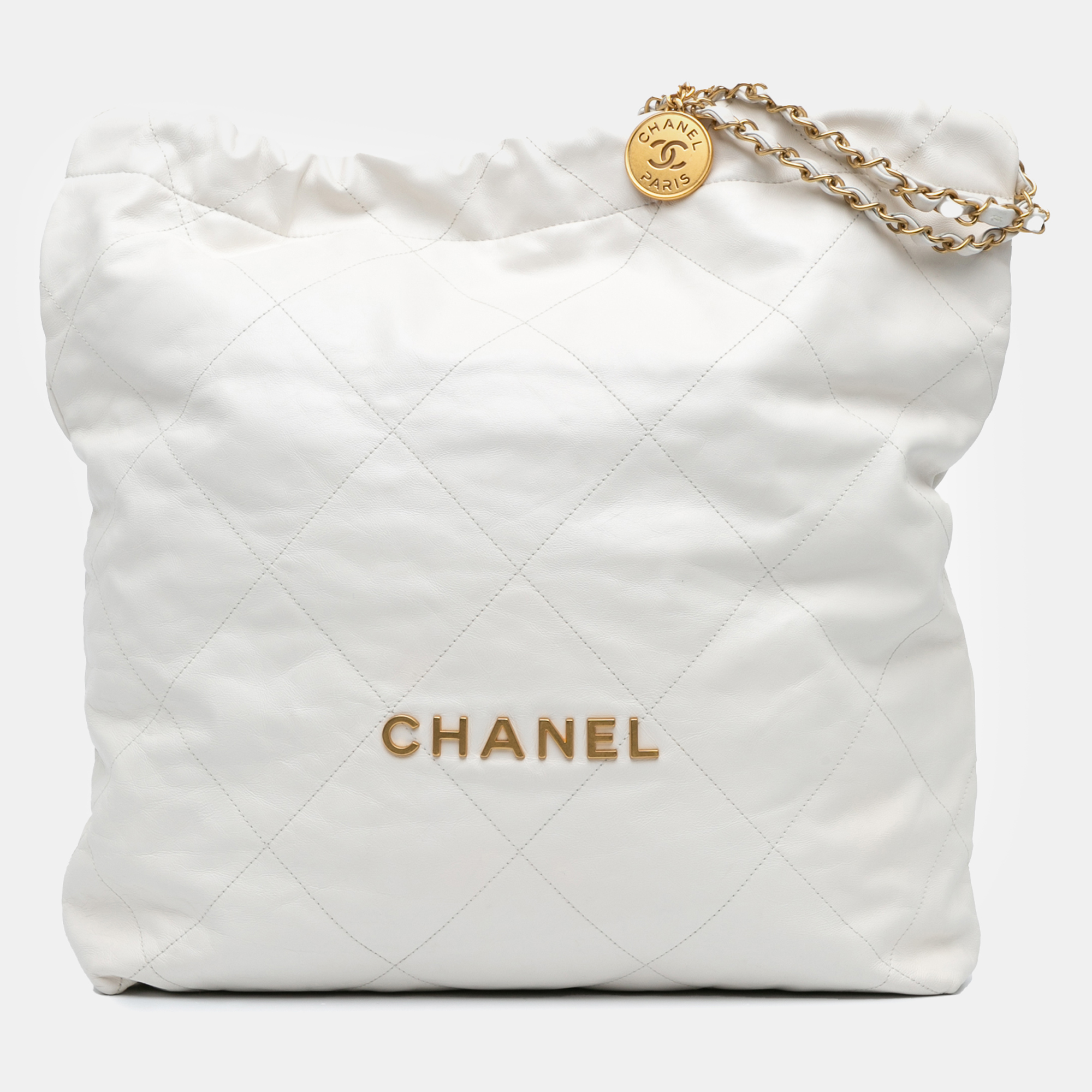 

Chanel White Large Shiny Calfskin 22 Hobo