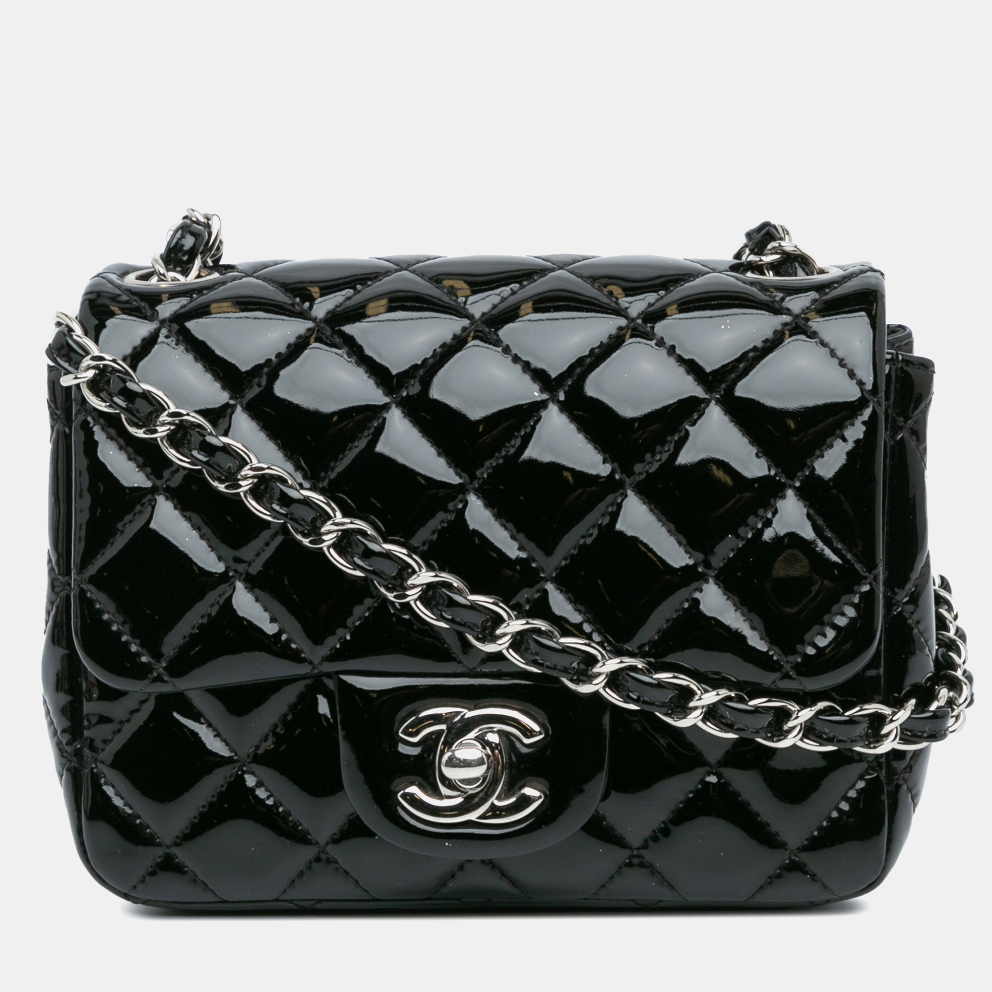 

Chanel Black Mini Square Classic Patent Single Flap