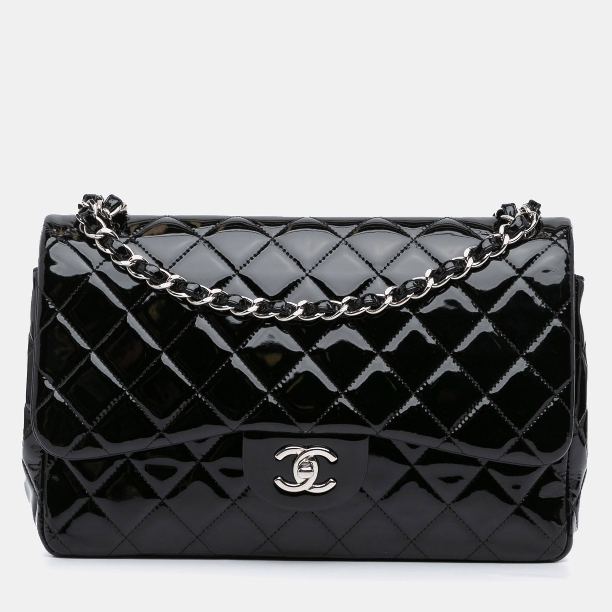 

Chanel Black Patent Jumbo Classic Double Flap Bag