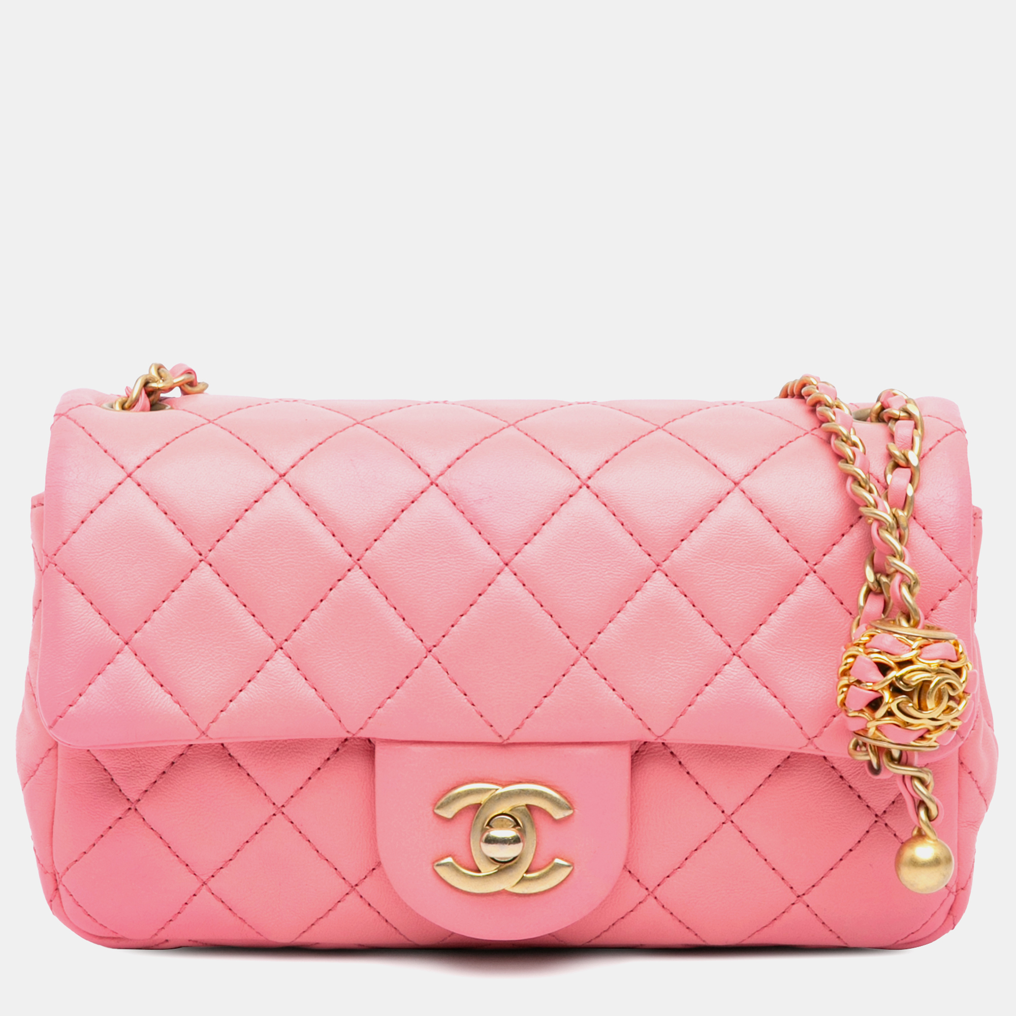 

Chanel Pink Mini Rectangular Lambskin Pearl Crush Flap