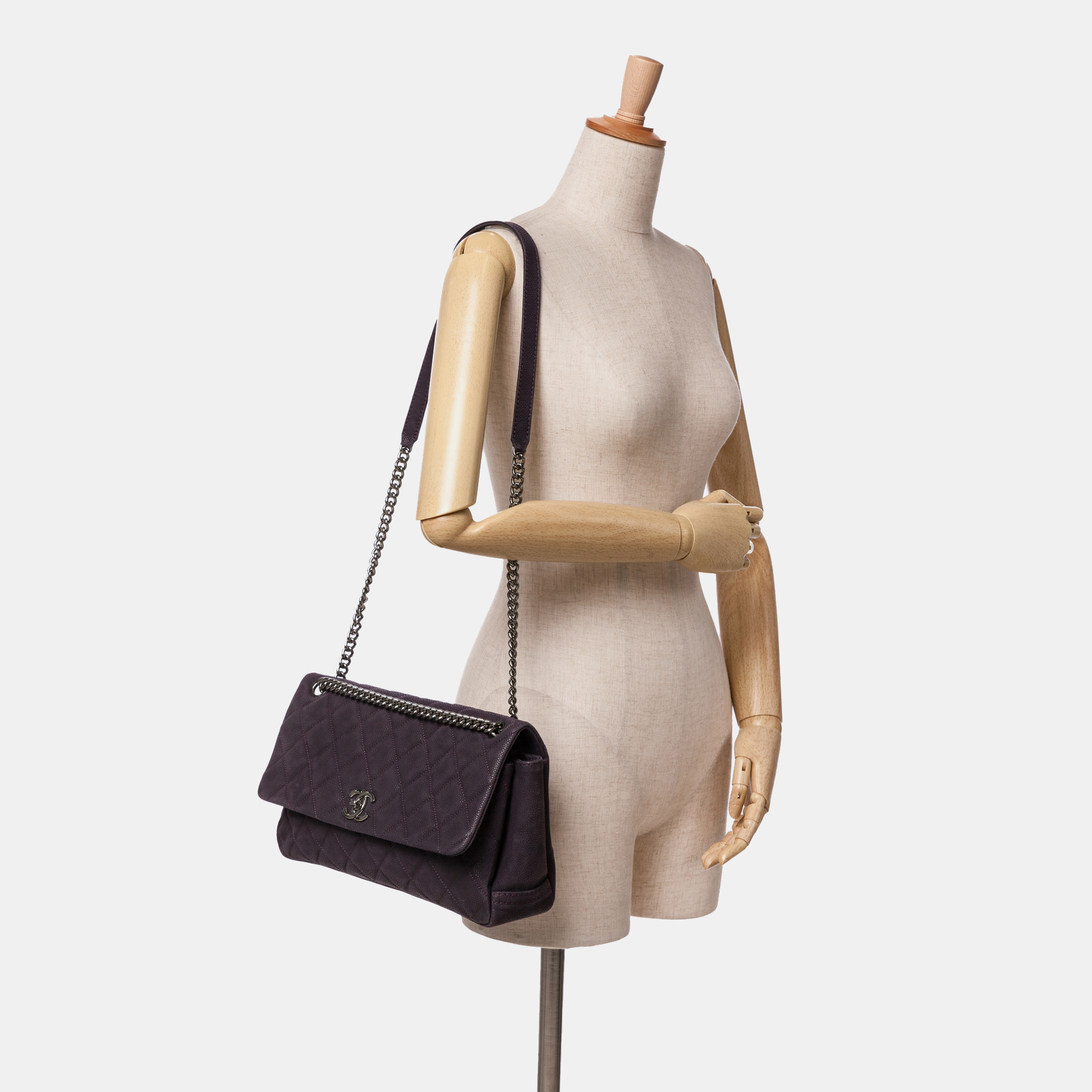 Chanel Purple Quilted Iridescent Caviar Lady Pearly Flap 