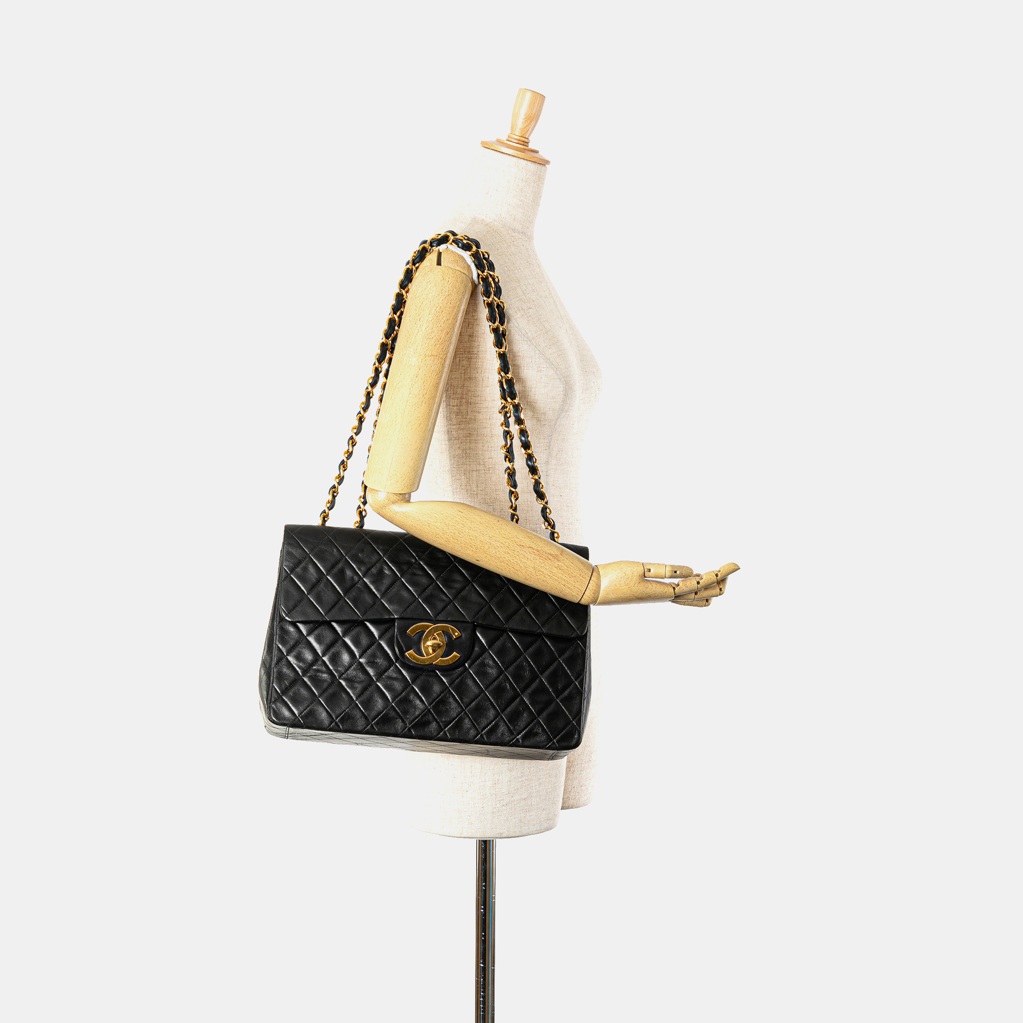Chanel Black Lambskin Maxi XL Classic Single Flap Bag 