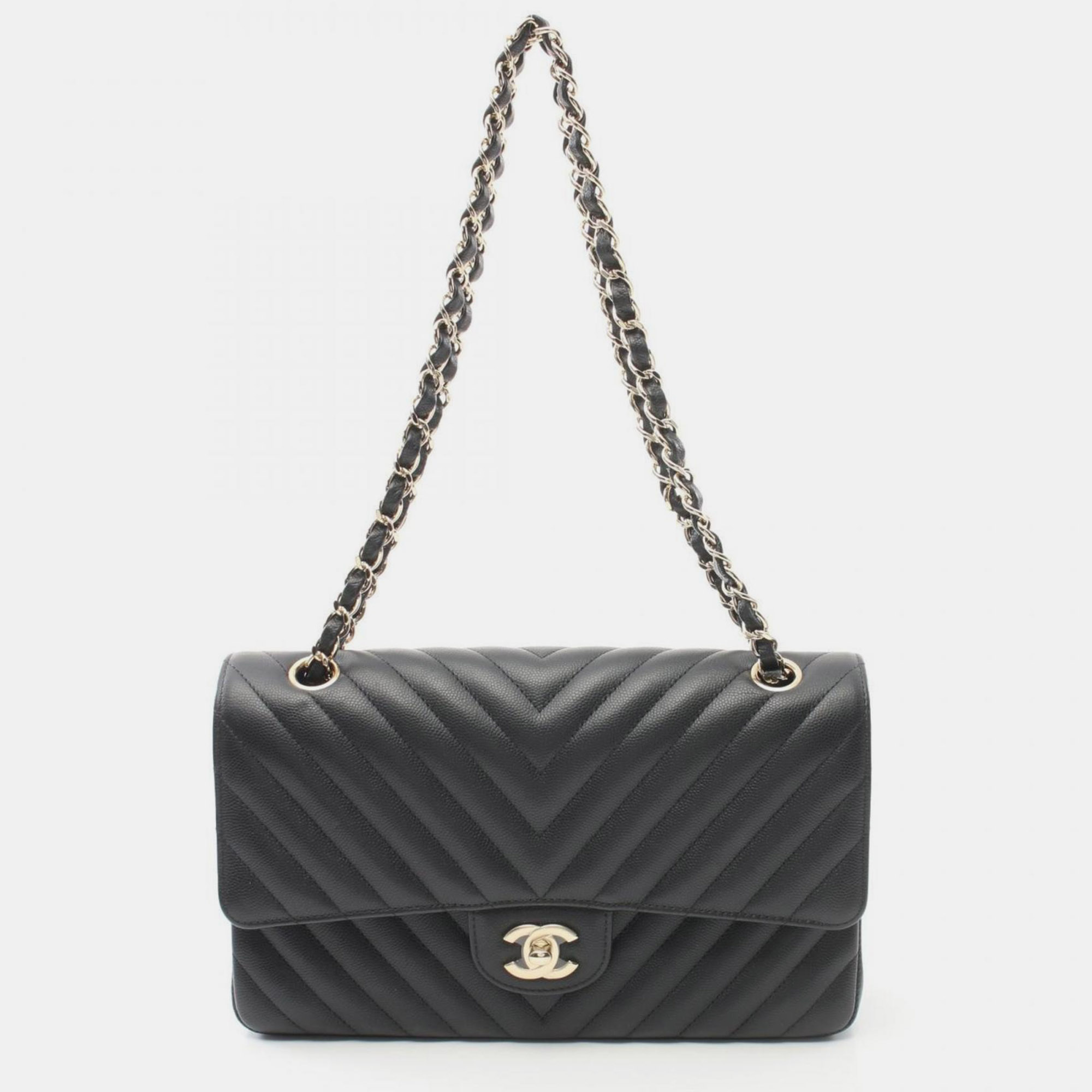 

Chanel Black Chevron Leather V-Stitch Double Flap Shoulder Bag