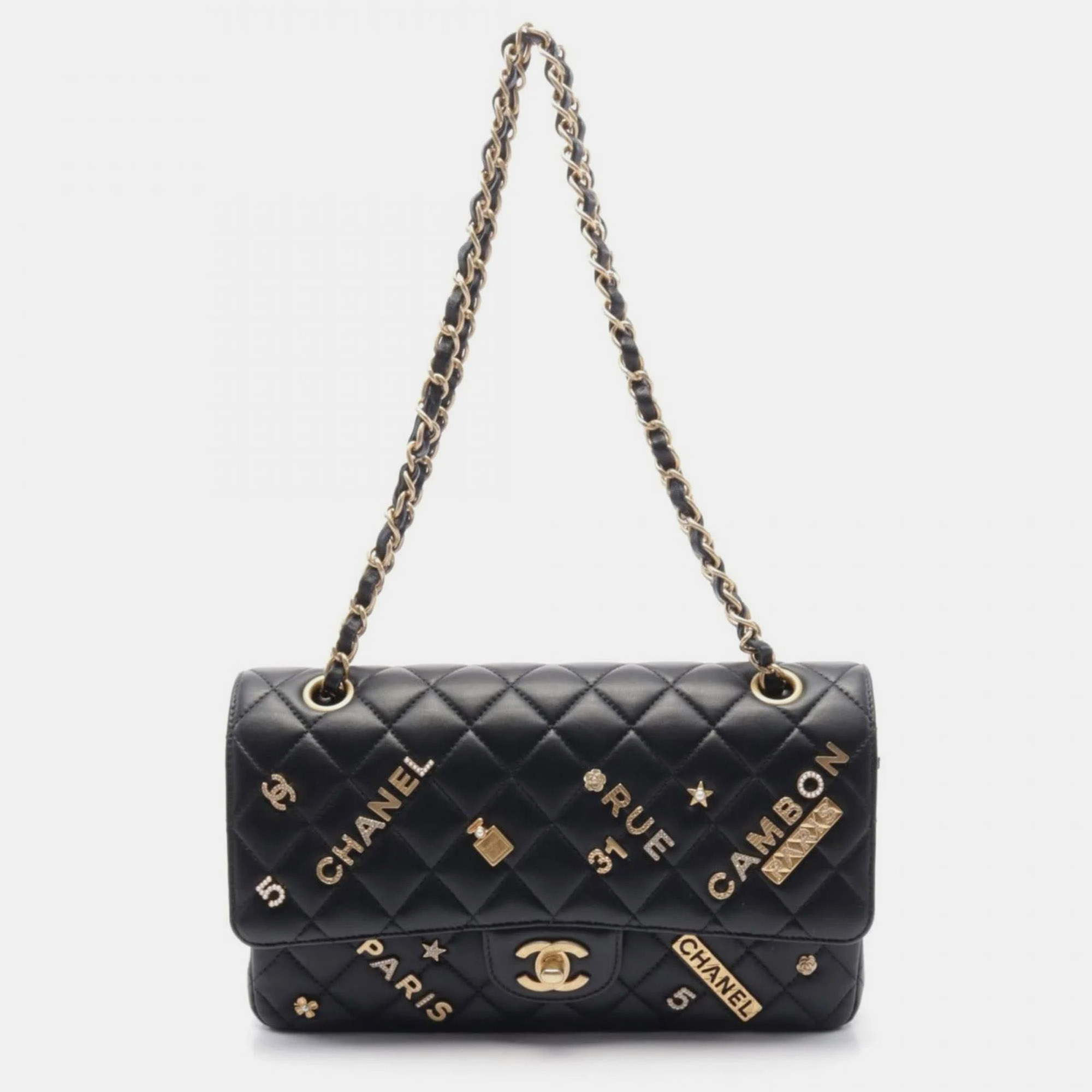 

Chanel Black Lambskin Leather Double Flap Shoulder Bag