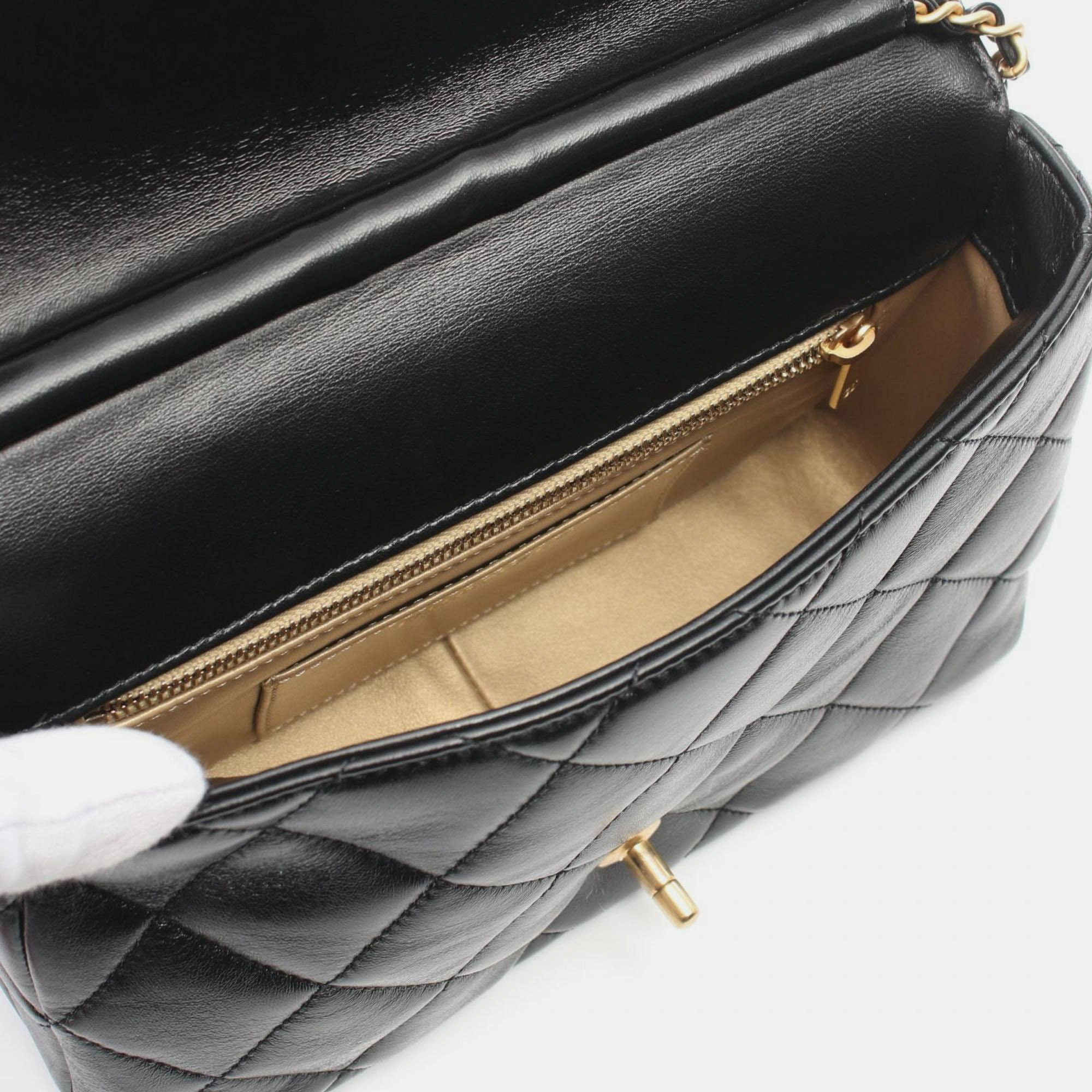 Chanel Black Lambskin Leather Shoulder Bag 