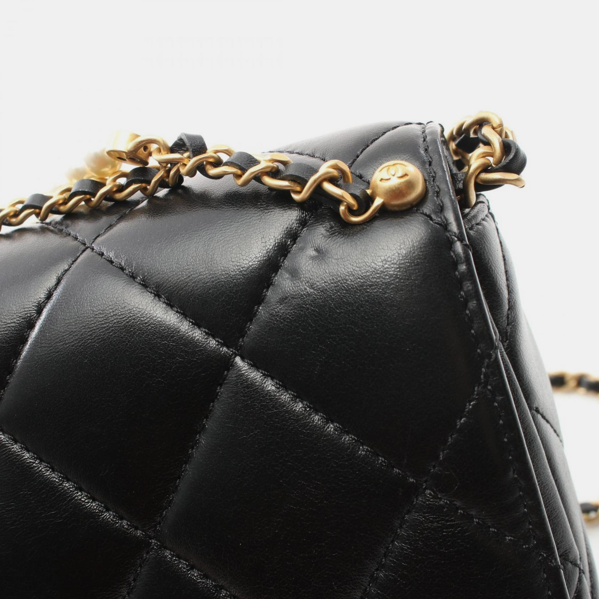 Chanel Black Lambskin Leather Shoulder Bag 