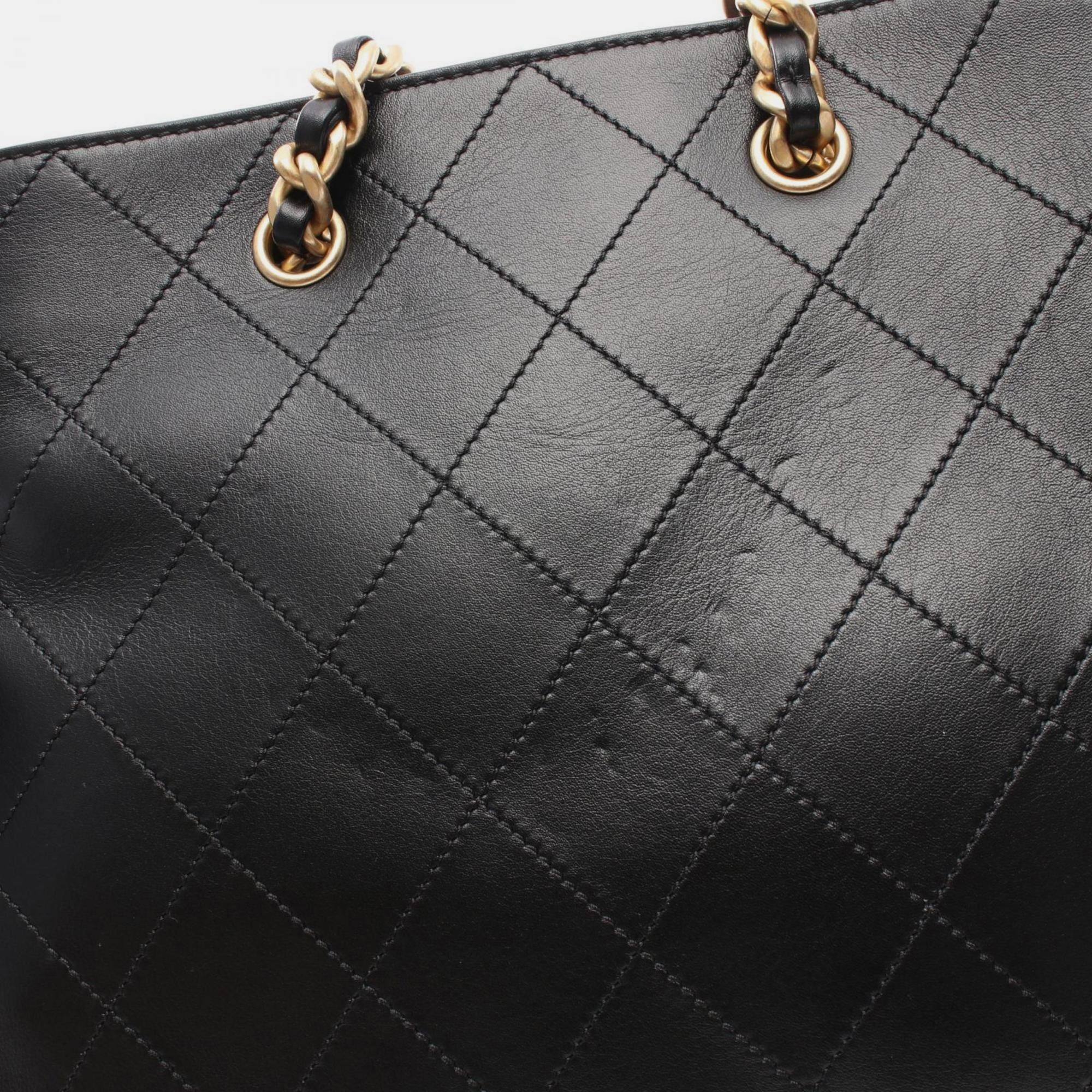 Chanel Black Lambskin Leather Tote Bag 