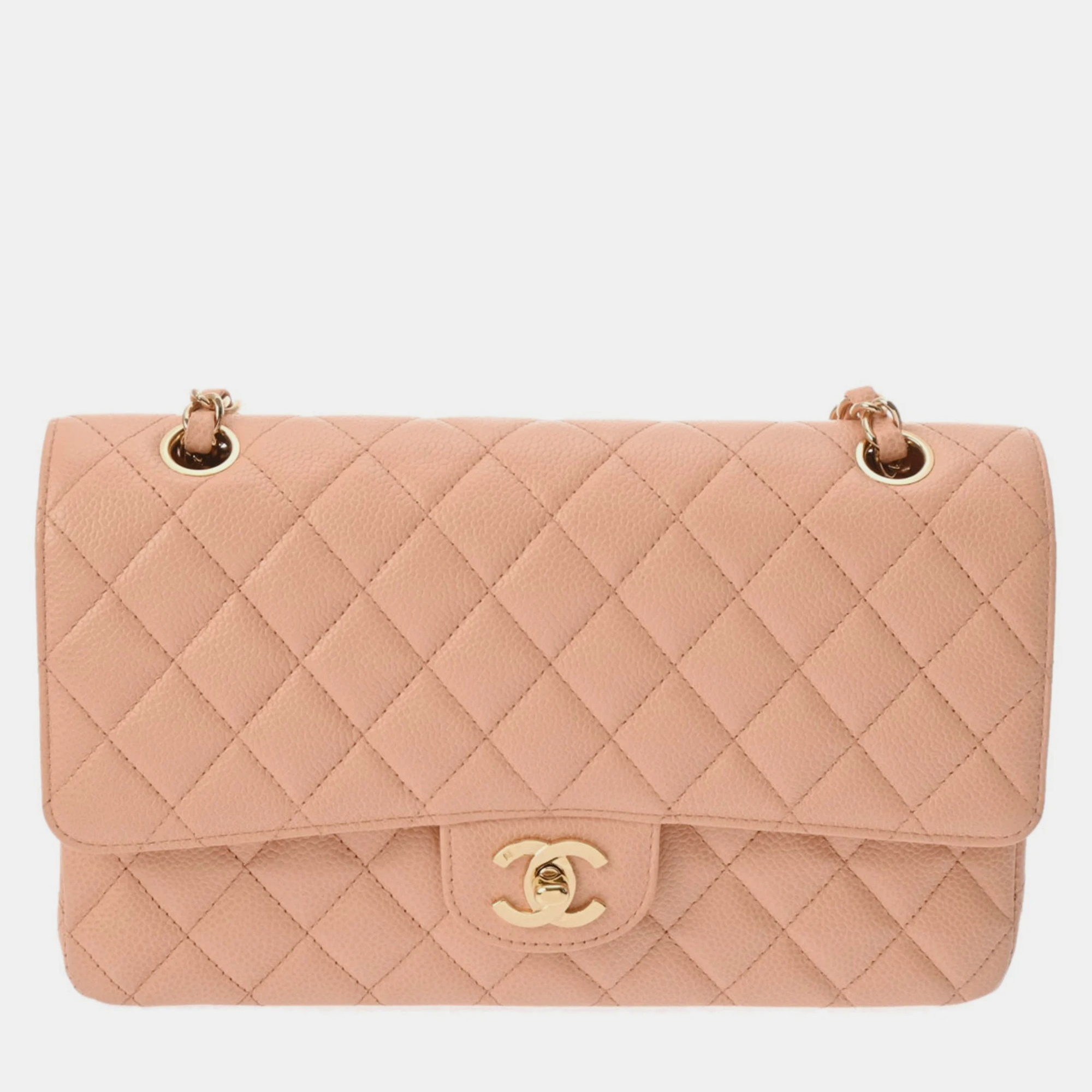 

Chanel Salmon Pink Caviar Leather Double Flap Shoulder Bag