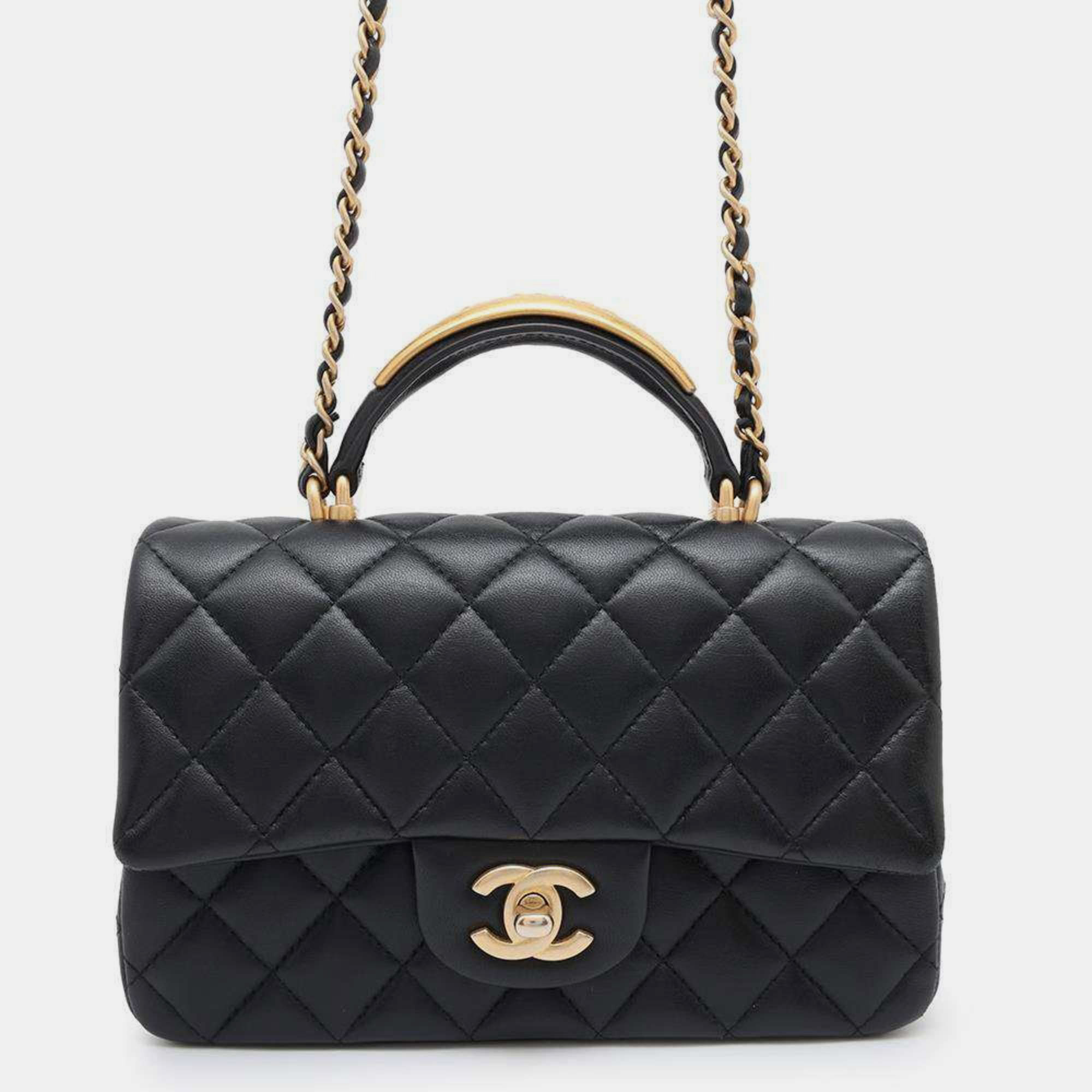 

Chanel Black Lambskin Leather Flap Chain Shoulder Bag