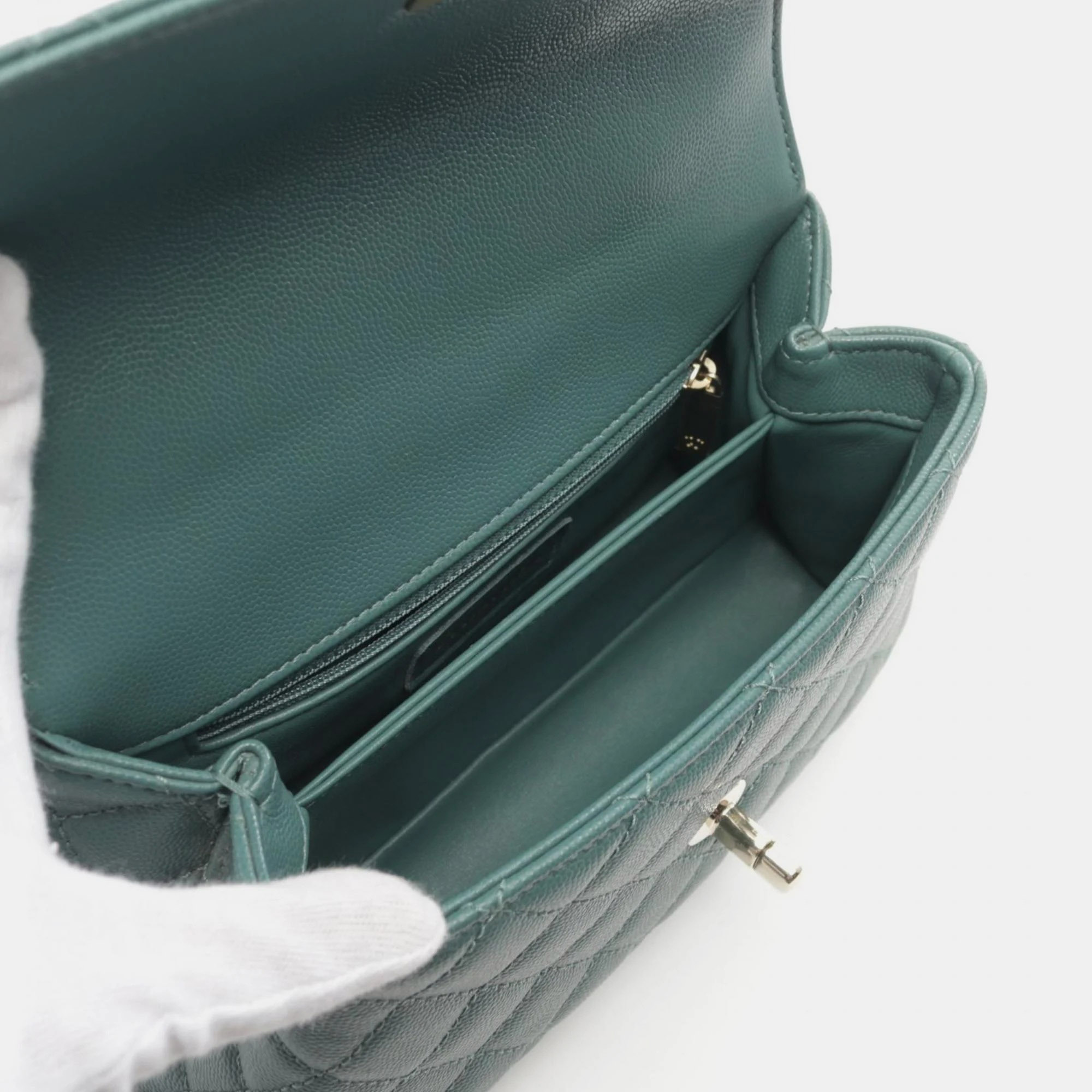 Chanel Green Leather Coco Handle Top Handle Bag 