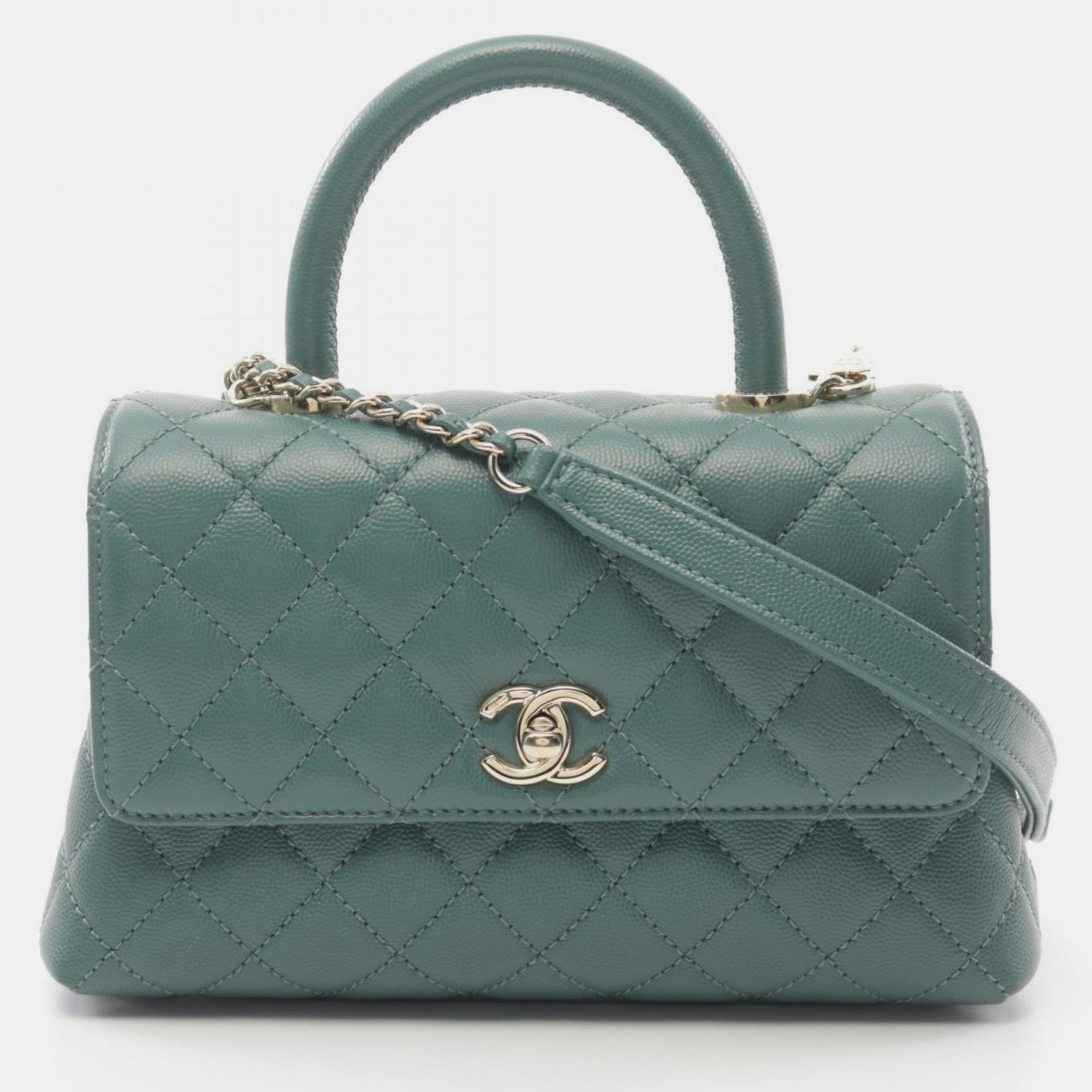 

Chanel Green Leather Coco Handle Top Handle Bag