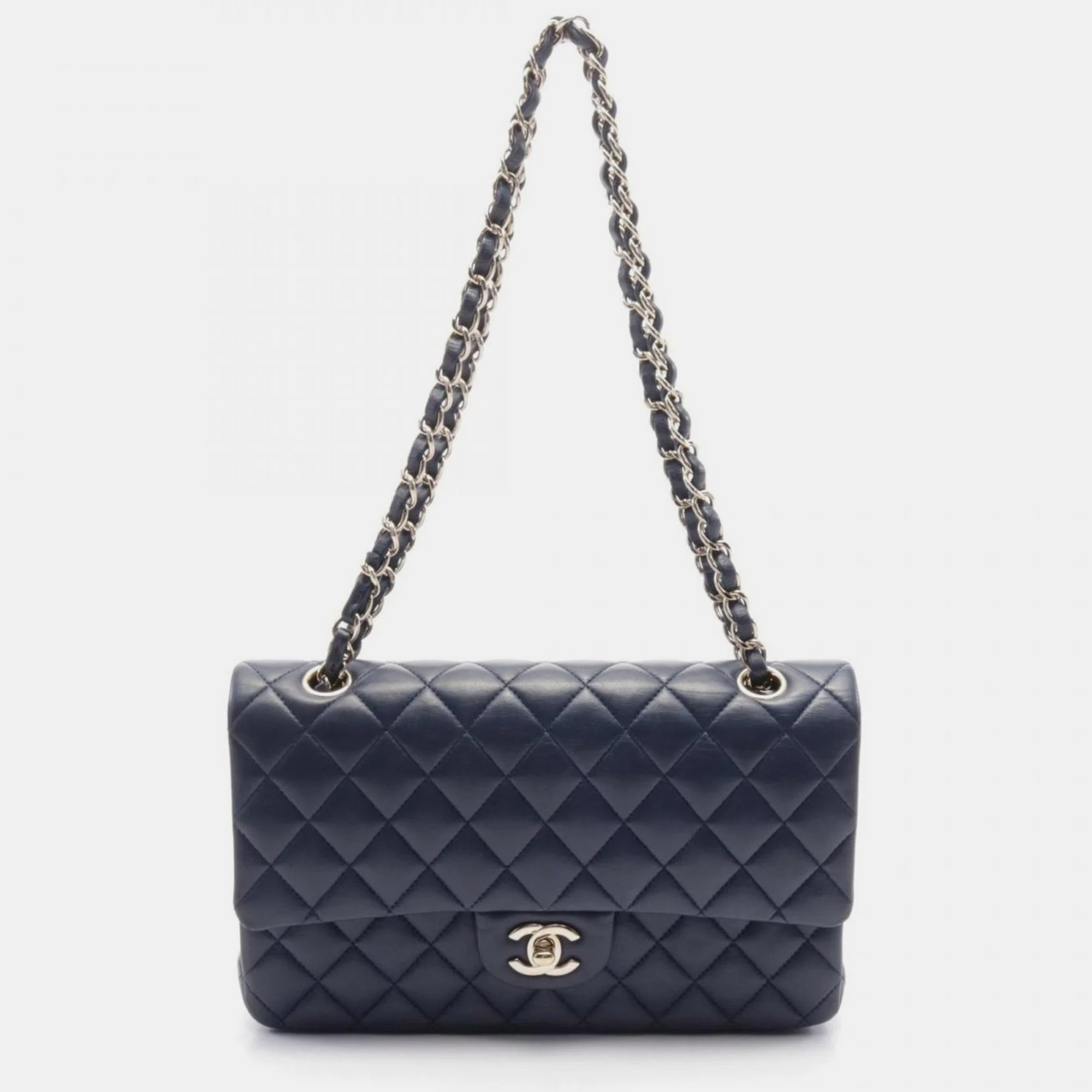 

Chanel Navy Lambskin Leather Double Flap Shoulder Bag, Navy blue