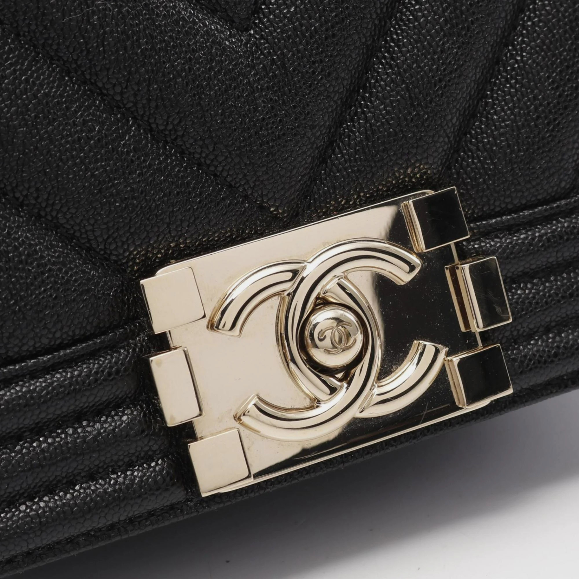 Chanel Black Leather Small Chevron Boy Shoulder Bag 