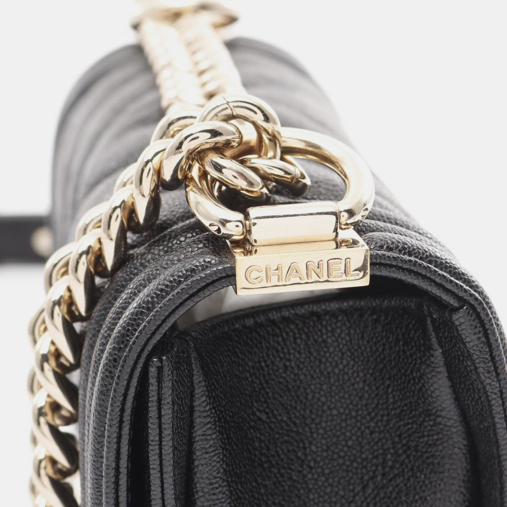 Chanel Black Leather Small Chevron Boy Shoulder Bag 
