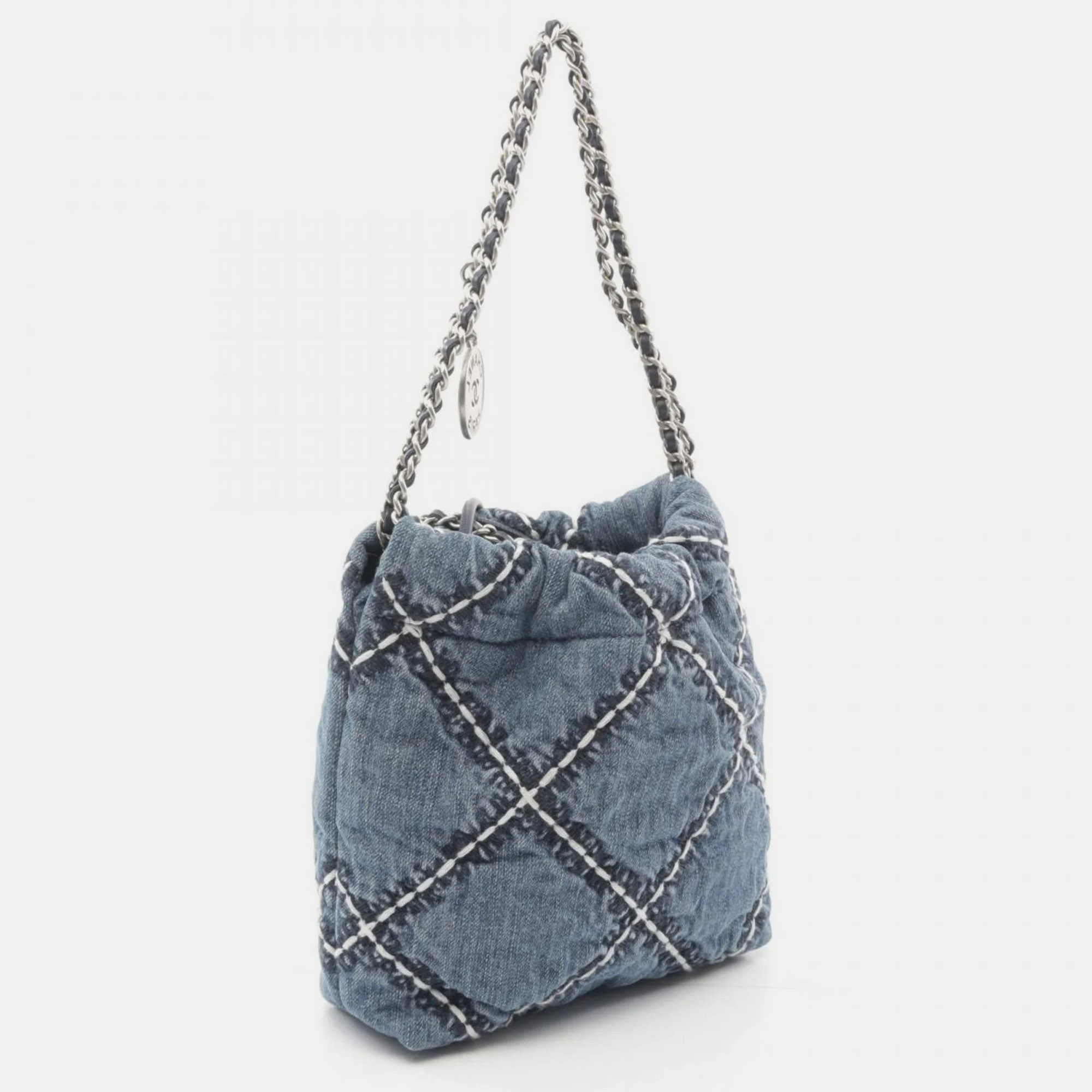Chanel Navy Denim 22 Chain Shoulder Bag 