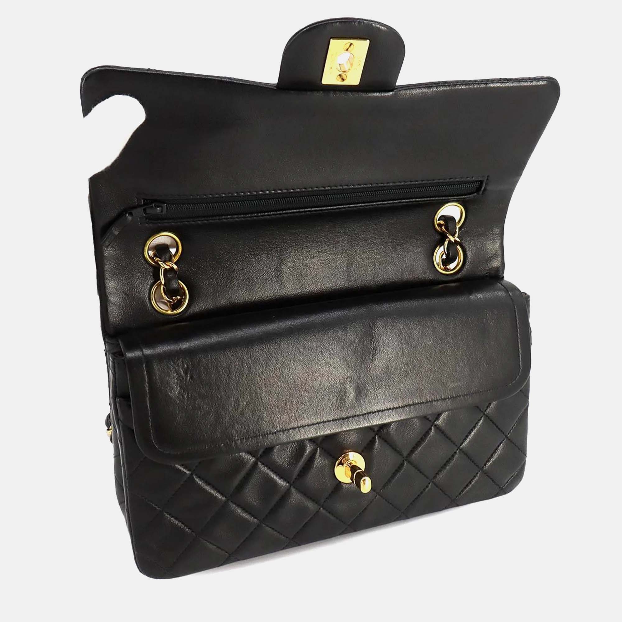 Chanel Matelasse 23 Chain Shoulder Bag Leather Black 