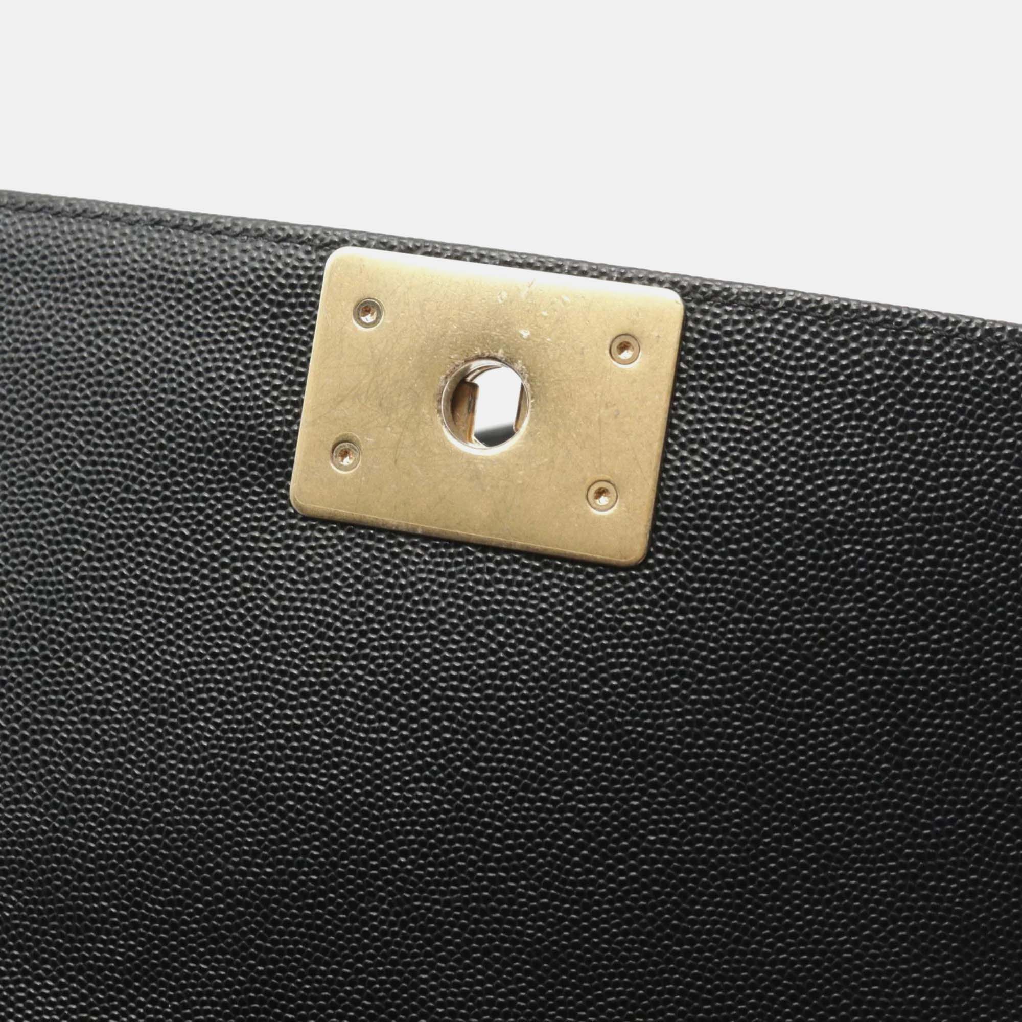 Chanel Black Leather Small Chevron Boy Shoulder Bag 