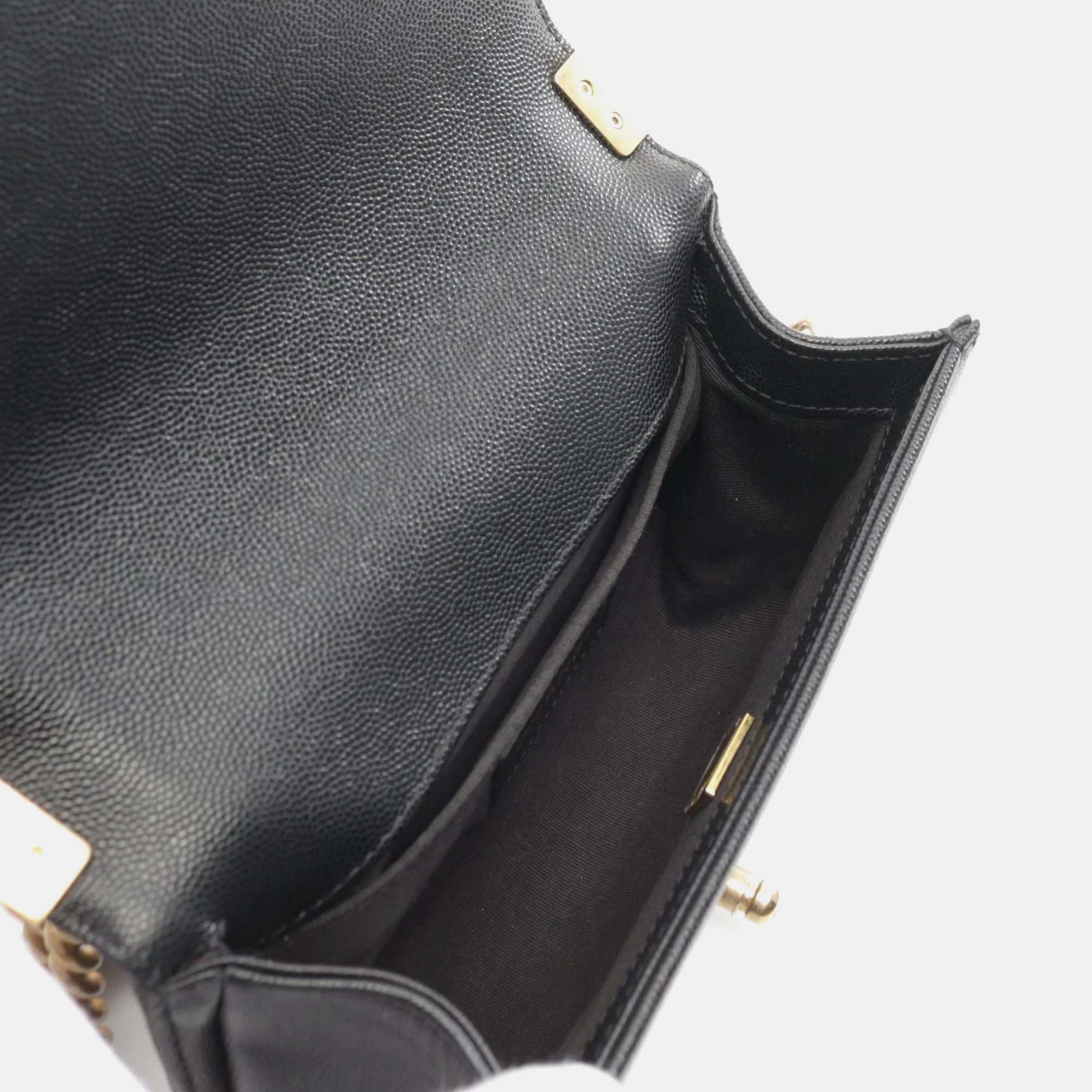Chanel Black Leather Small Chevron Boy Shoulder Bag 