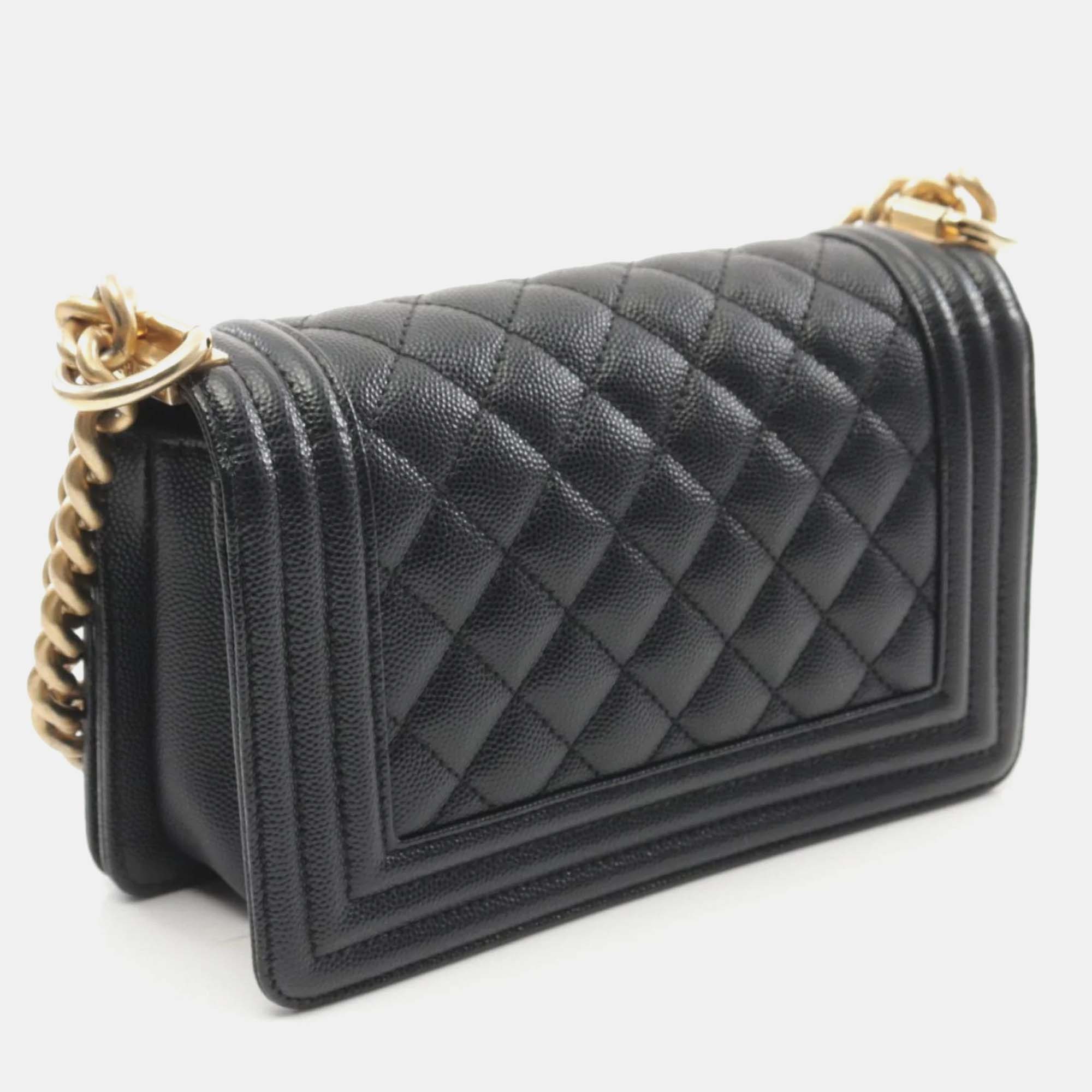 Chanel Black Leather Small Chevron Boy Shoulder Bag 