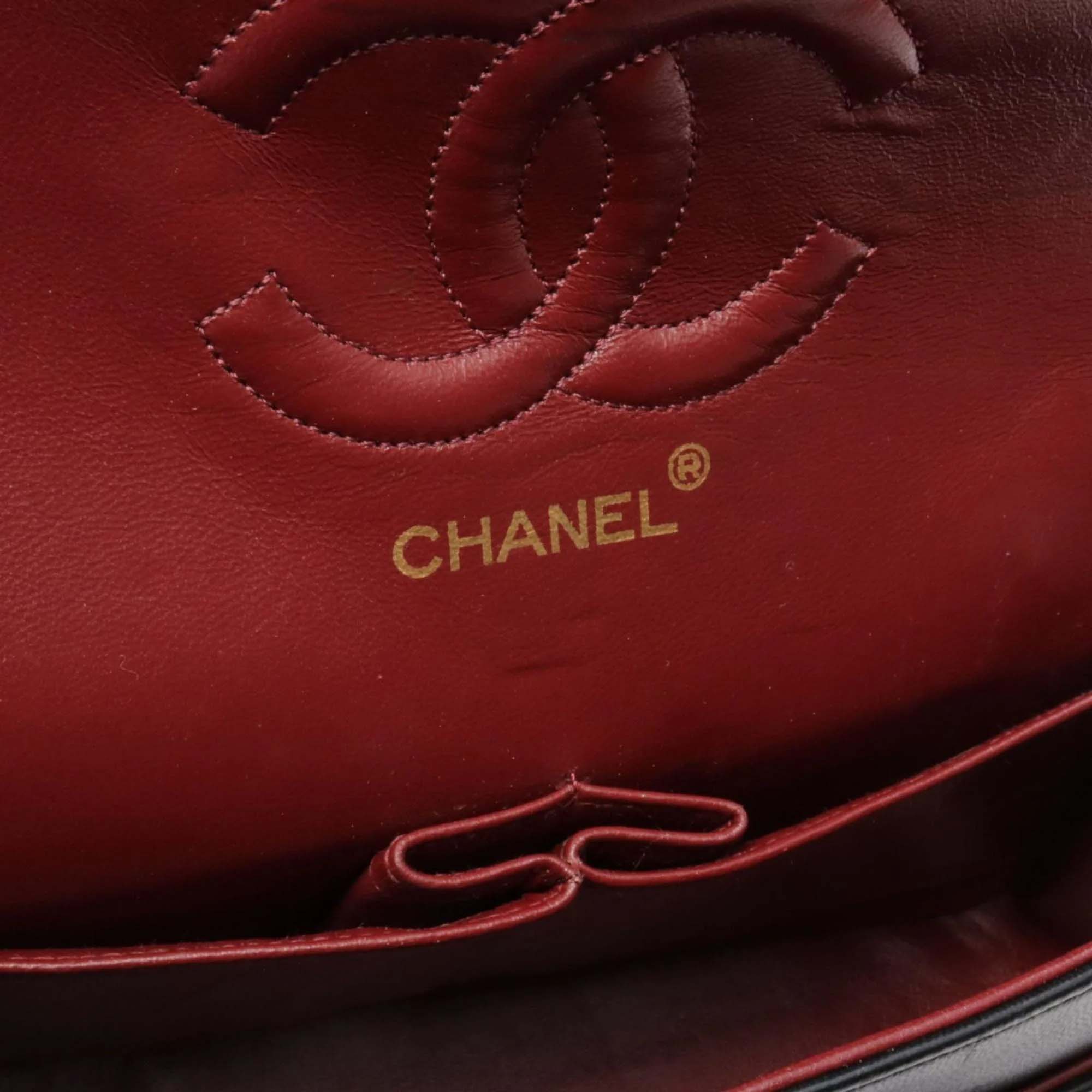 Chanel Black Lambskin Leather Double Flap Shoulder Bag 