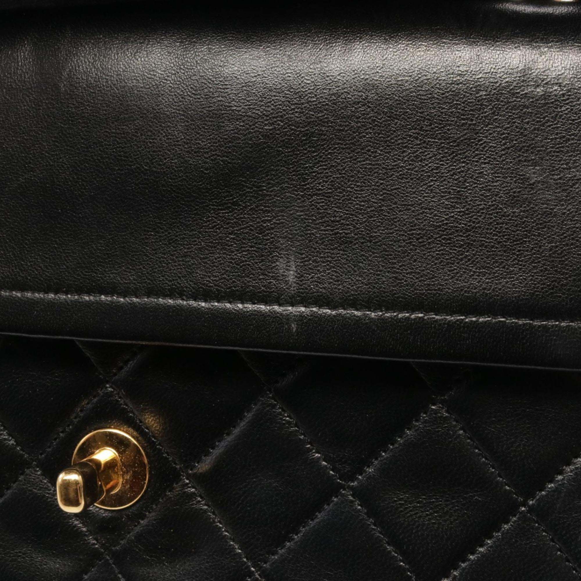 Chanel Black Lambskin Leather Double Flap Shoulder Bag 