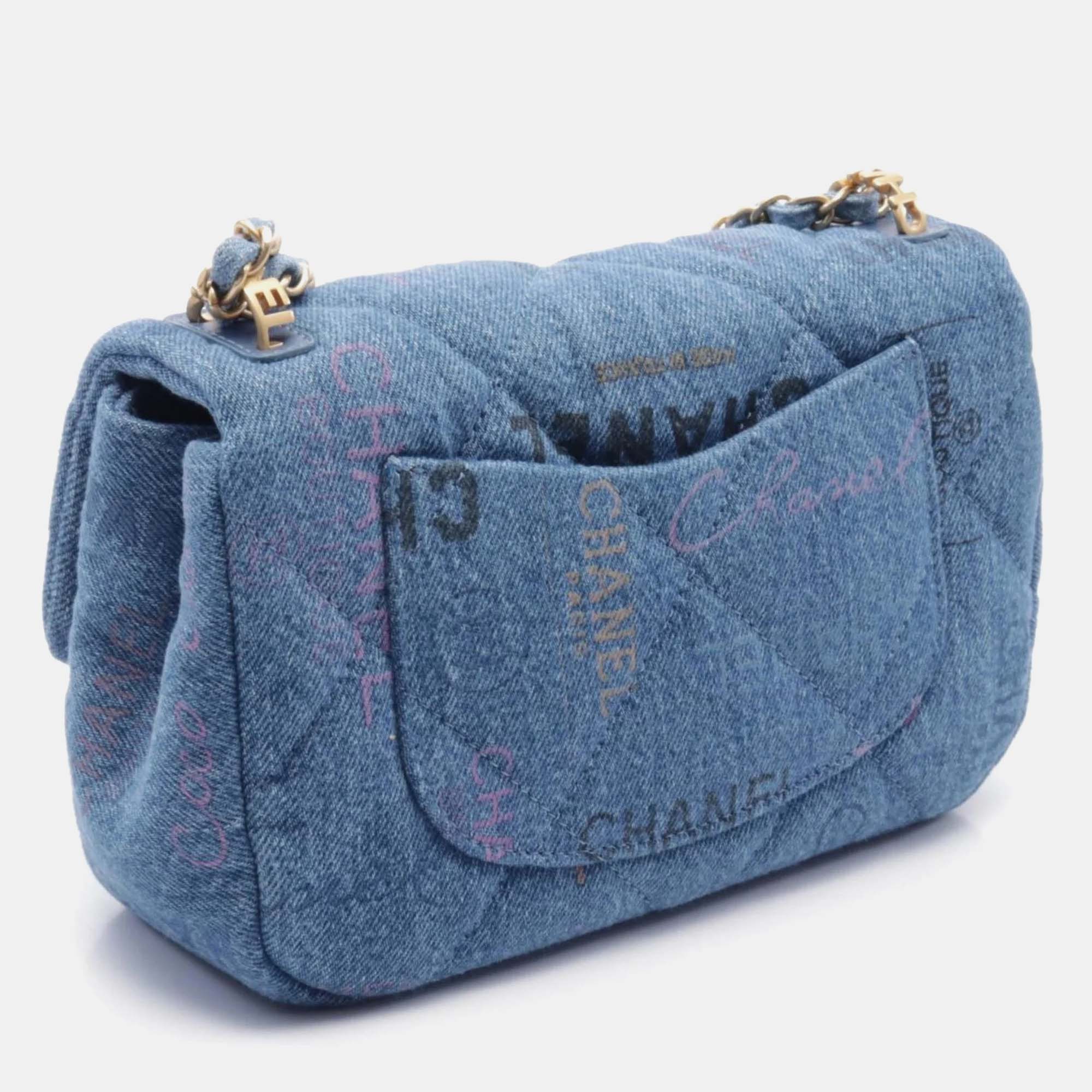 Chanel Blue Multicolor Denim Small Flap Shoulder Bag 