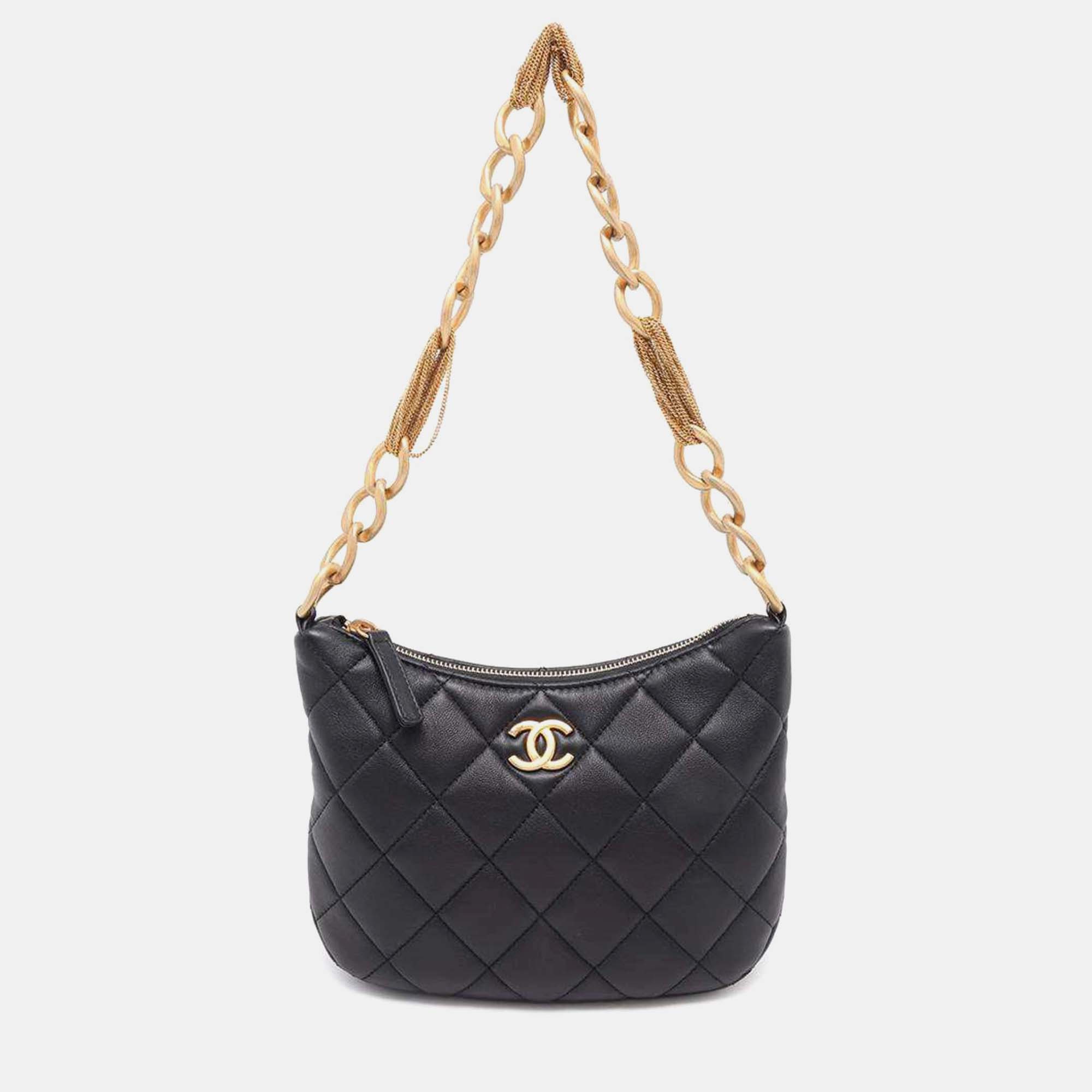 

Chanel Black Lambskin Leather Hobo Chain Shoulder Bag