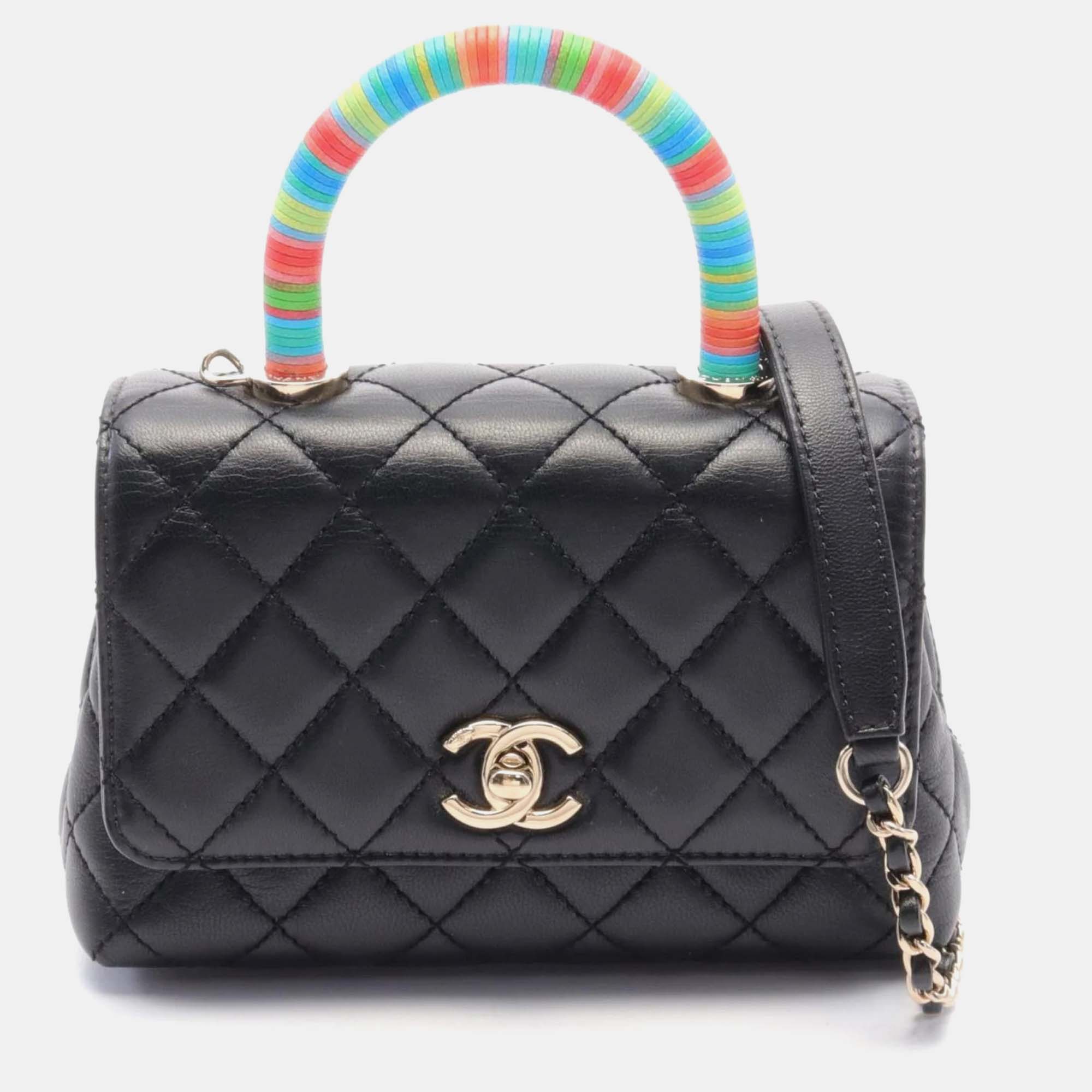 

Chanel Black Multicolor Leather Coco Handle  Top Handle Bag