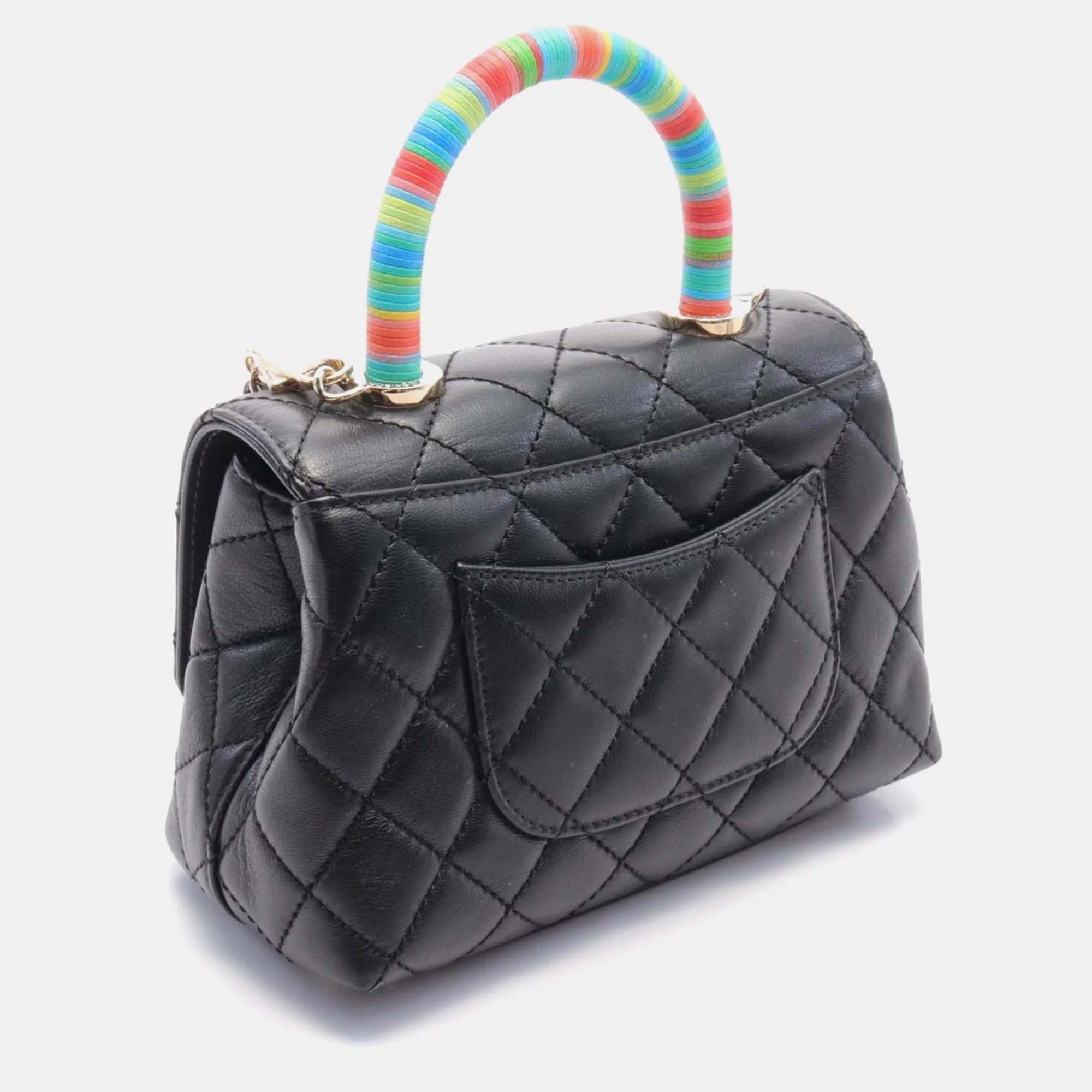 Chanel Black Multicolor Leather Coco Handle XXS Top Handle Bag 