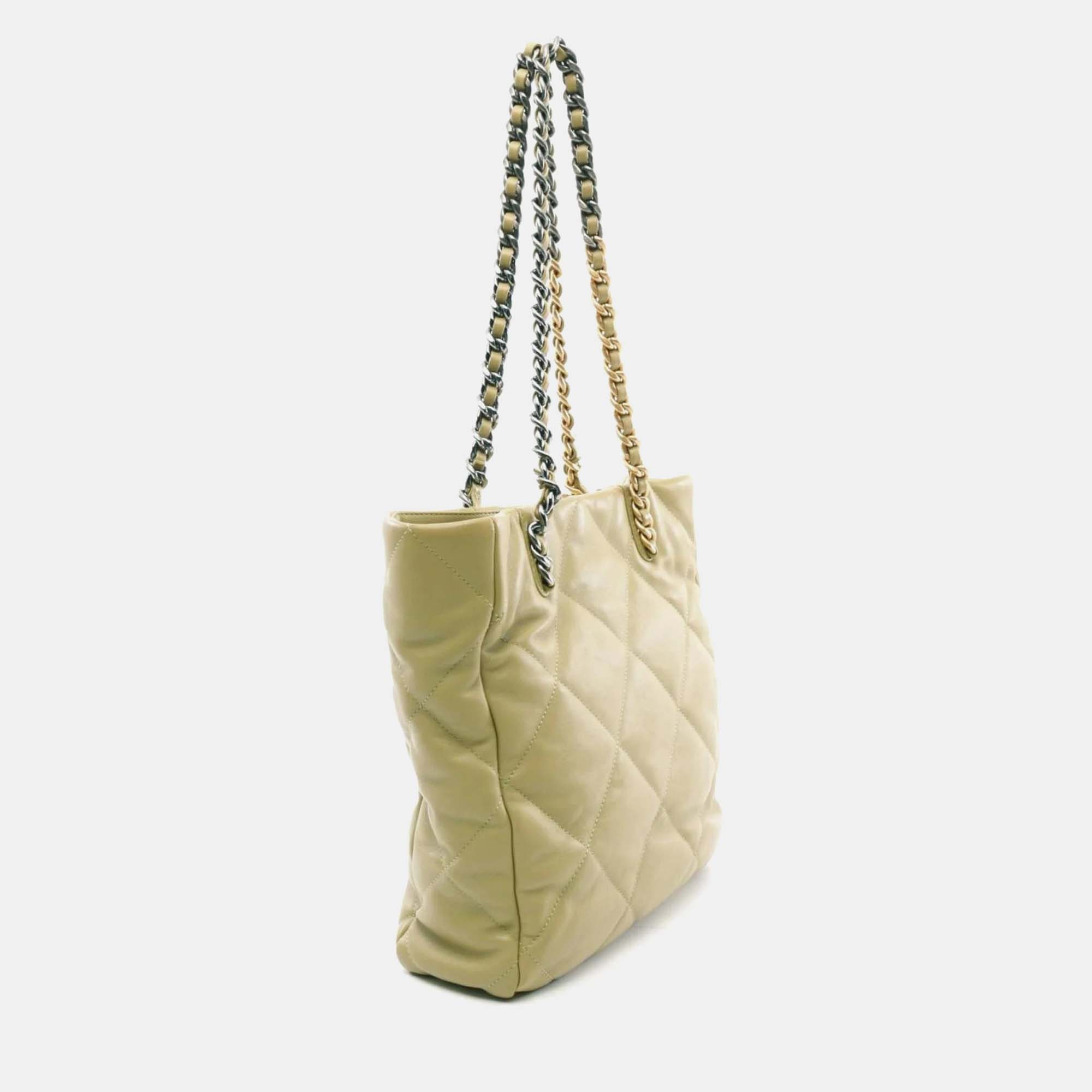 Chanel Beige Lambskin Leather 19 Shoulder Bag 