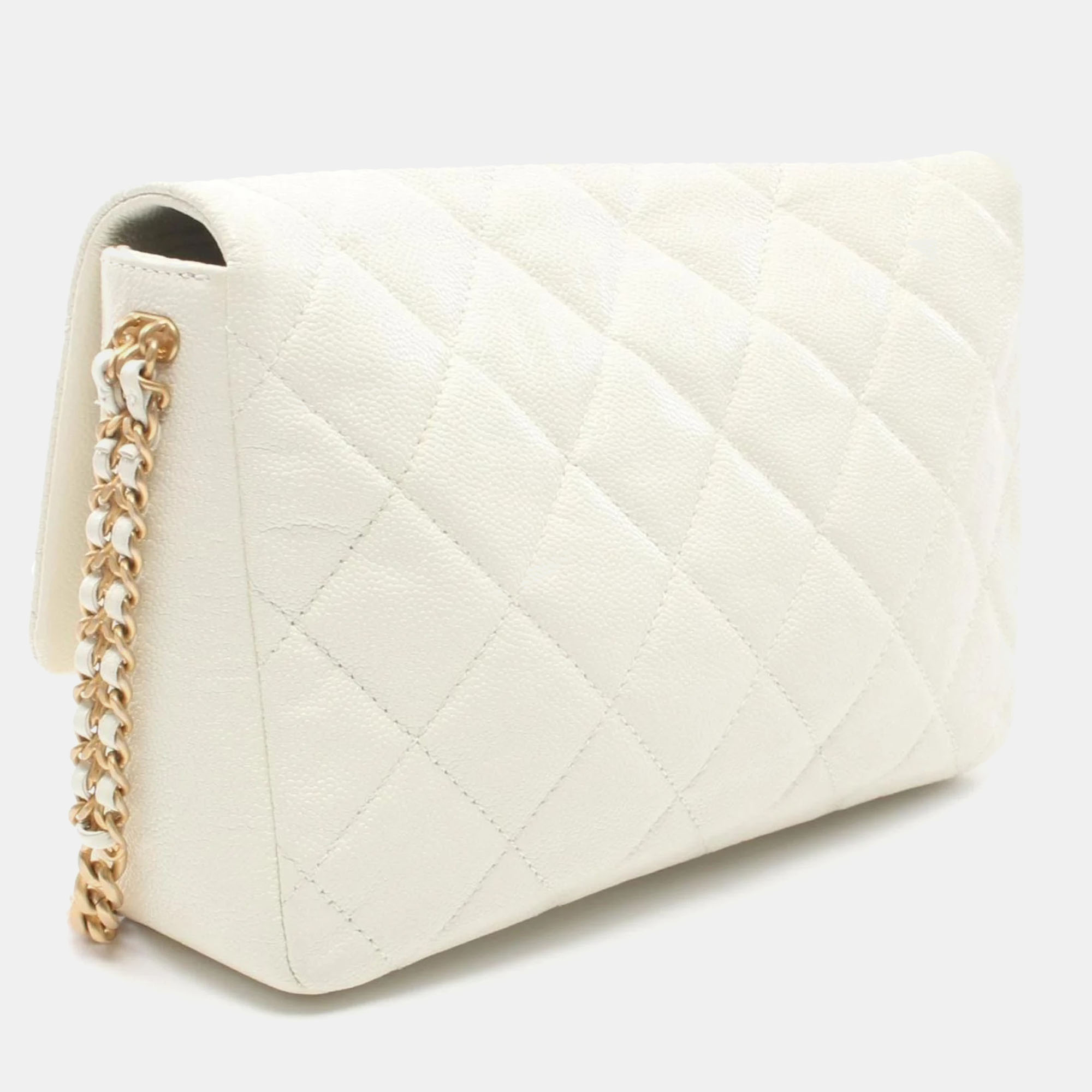 Chanel White Caviar Leather Shoulder Bag 