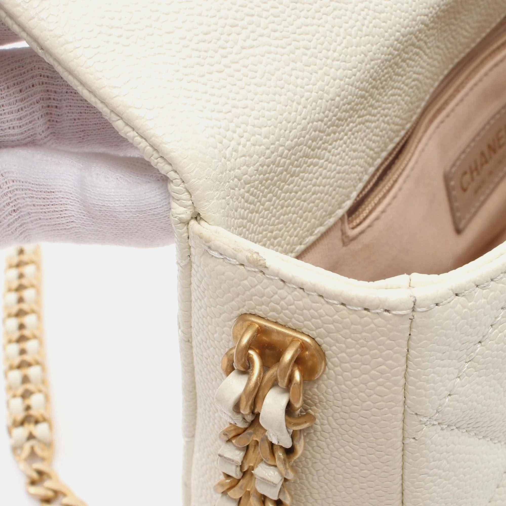 Chanel White Caviar Leather Shoulder Bag 