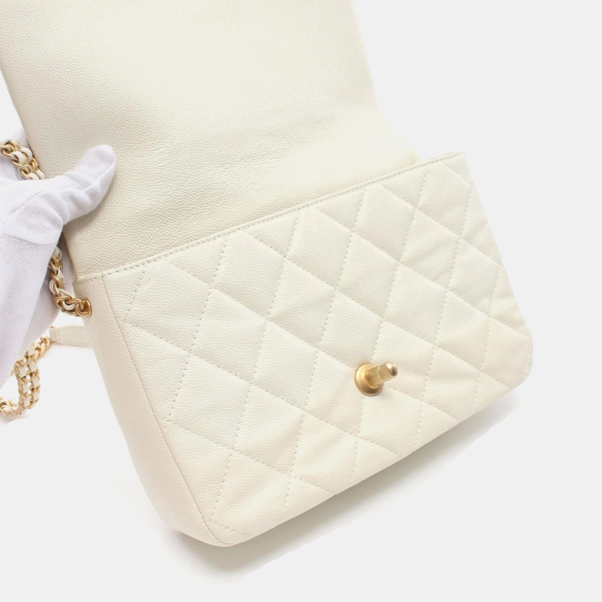 Chanel White Caviar Leather Shoulder Bag 