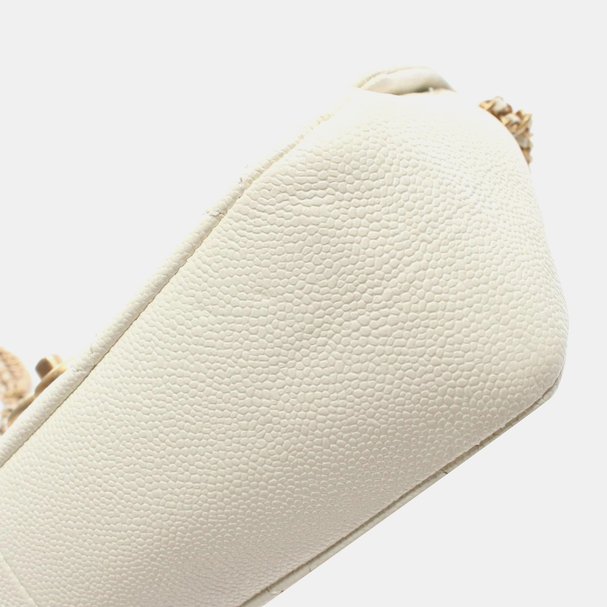 Chanel White Caviar Leather Shoulder Bag 
