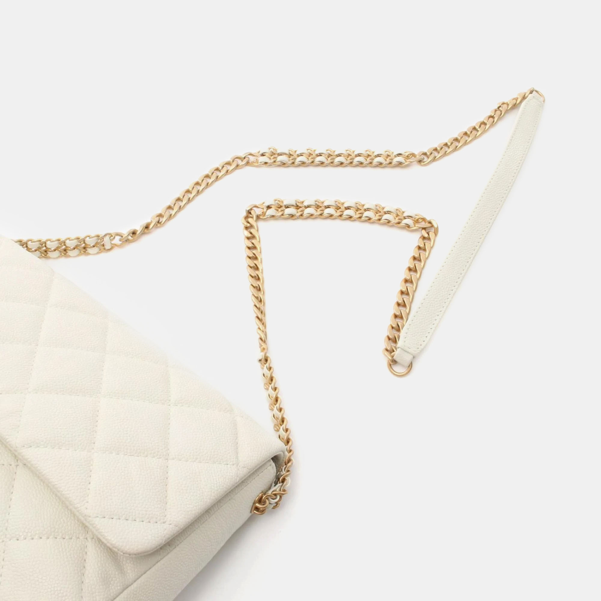 Chanel White Caviar Leather Shoulder Bag 