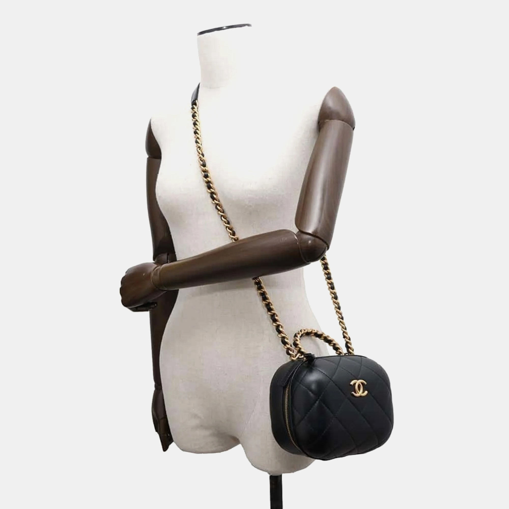 Chanel Black Lambskin Leather Vanity Chain Shoulder Bag 