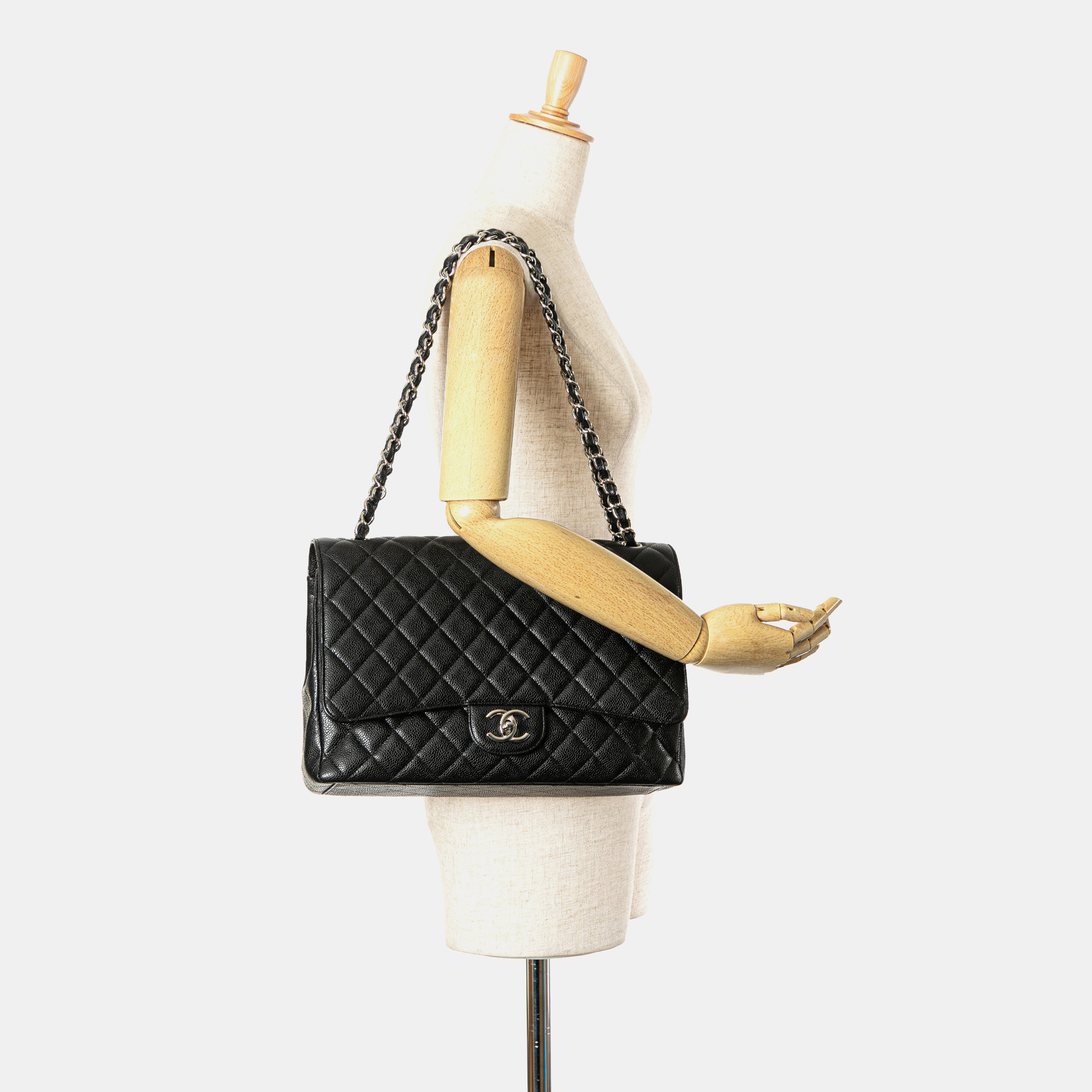 Chanel Black Caviar Maxi Classic Double Flap Bag 