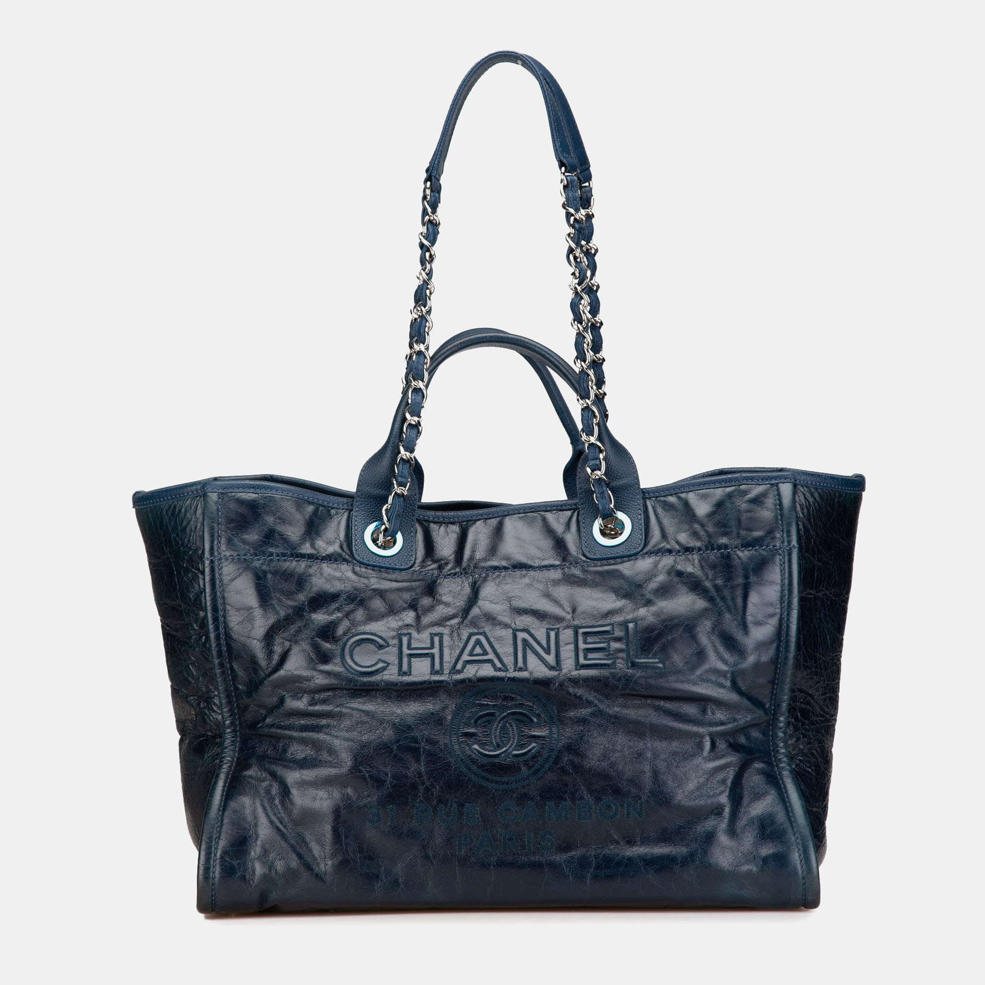 

Chanel Blue Medium Glazed Calfskin and Caviar Deauville Tote