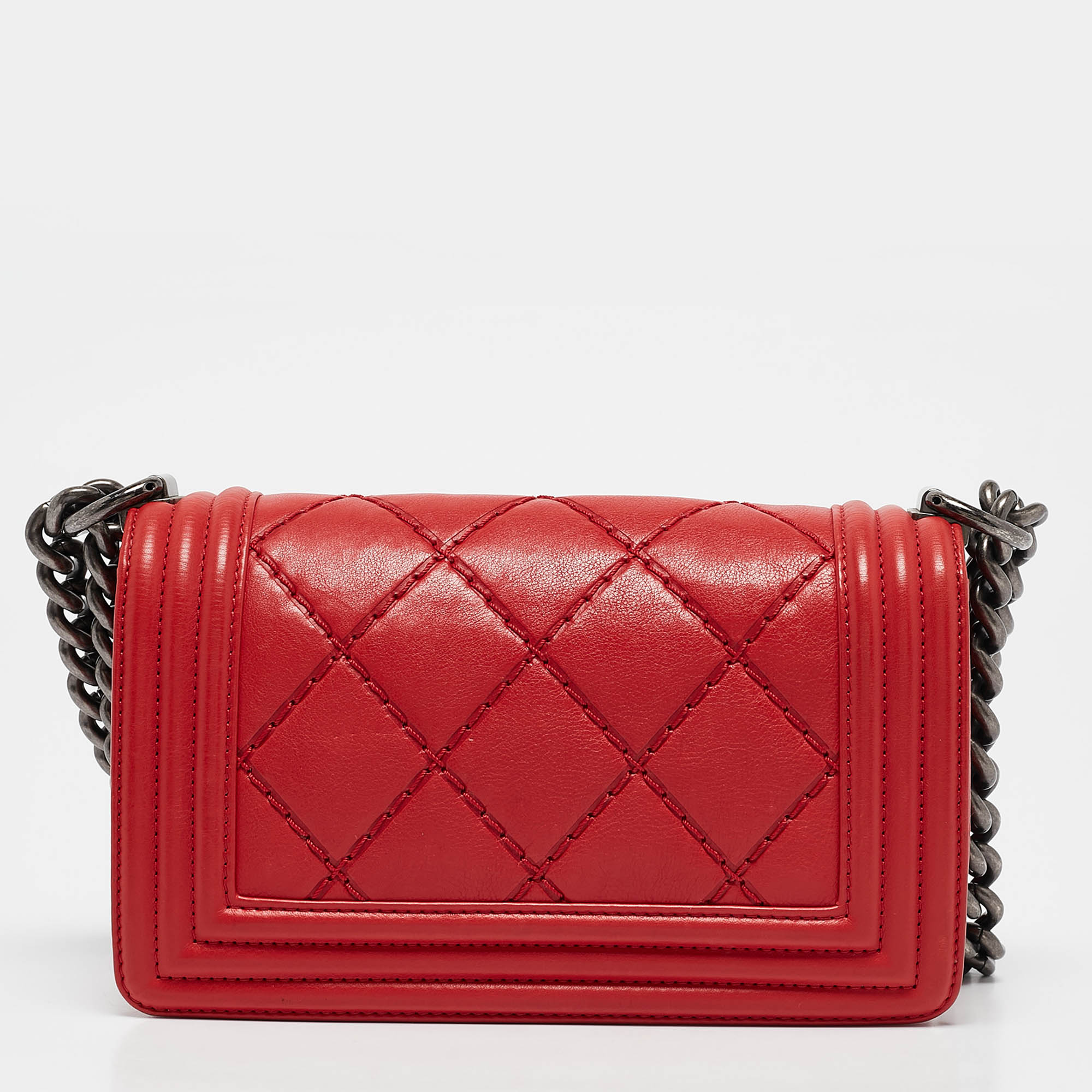 Chanel Red Double Stitch Leather Small Boy Flap Bag 
